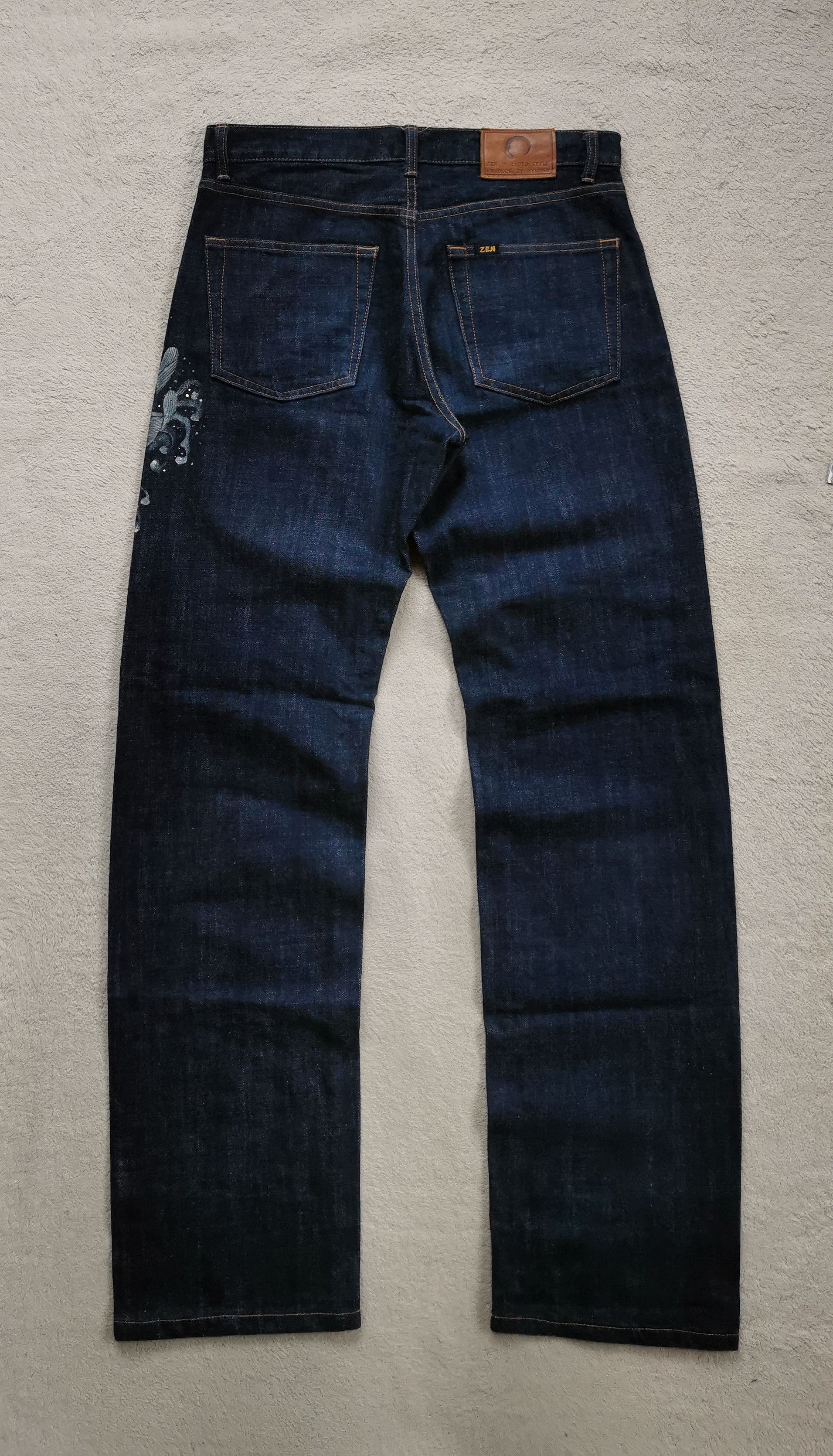 Kyodan Zen Kyoden God With Fish Waves Hand Painted Japan Jeans Size US 32 / EU 48 - 5 Thumbnail