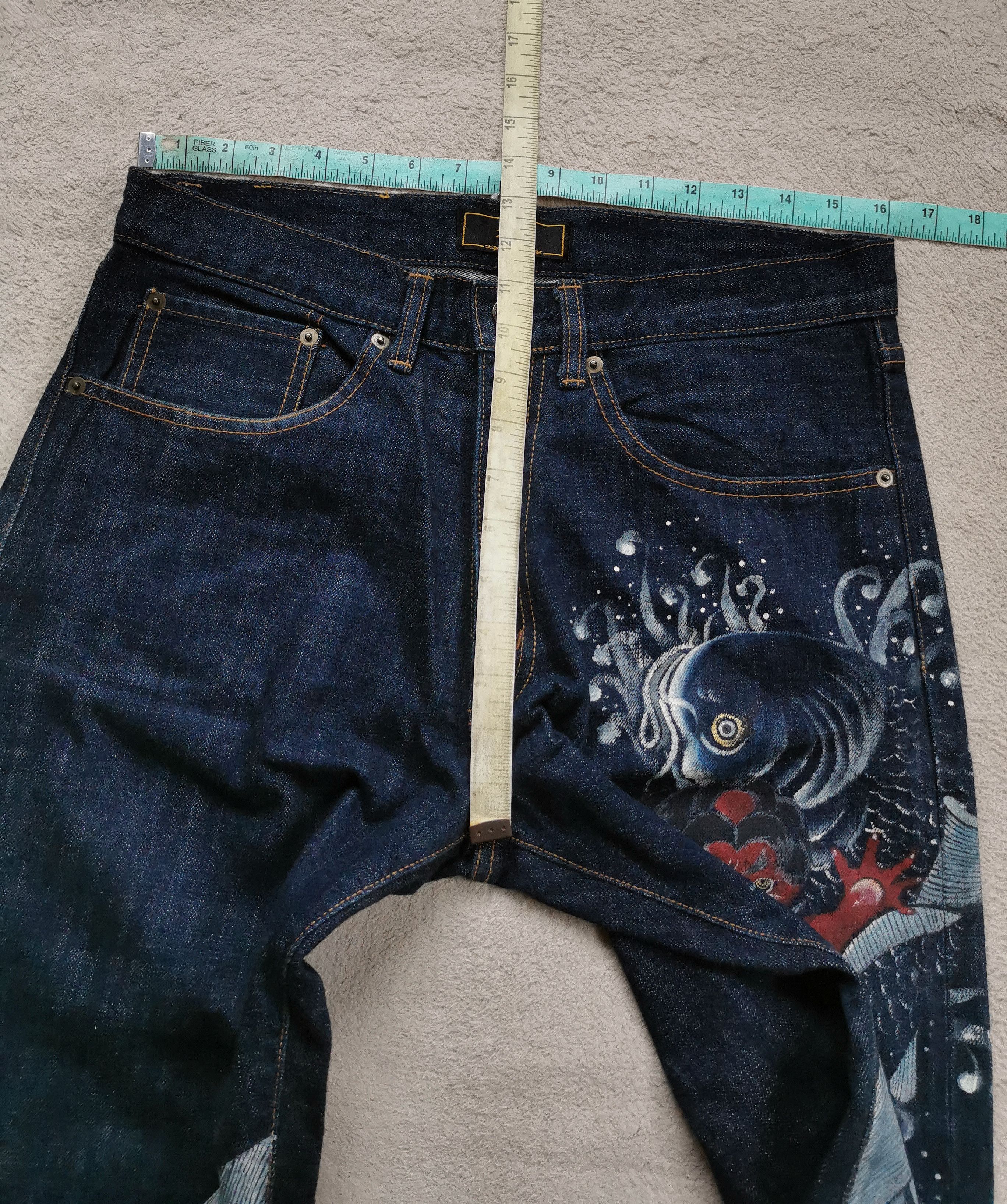 Kyodan Zen Kyoden God With Fish Waves Hand Painted Japan Jeans Size US 32 / EU 48 - 8 Thumbnail