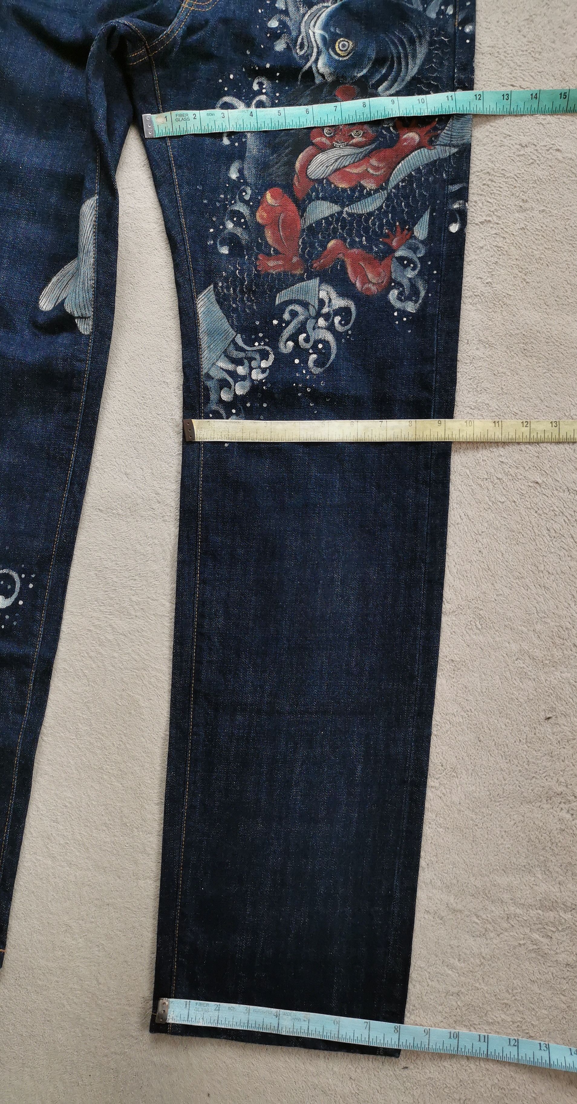 Kyodan Zen Kyoden God With Fish Waves Hand Painted Japan Jeans Size US 32 / EU 48 - 10 Thumbnail