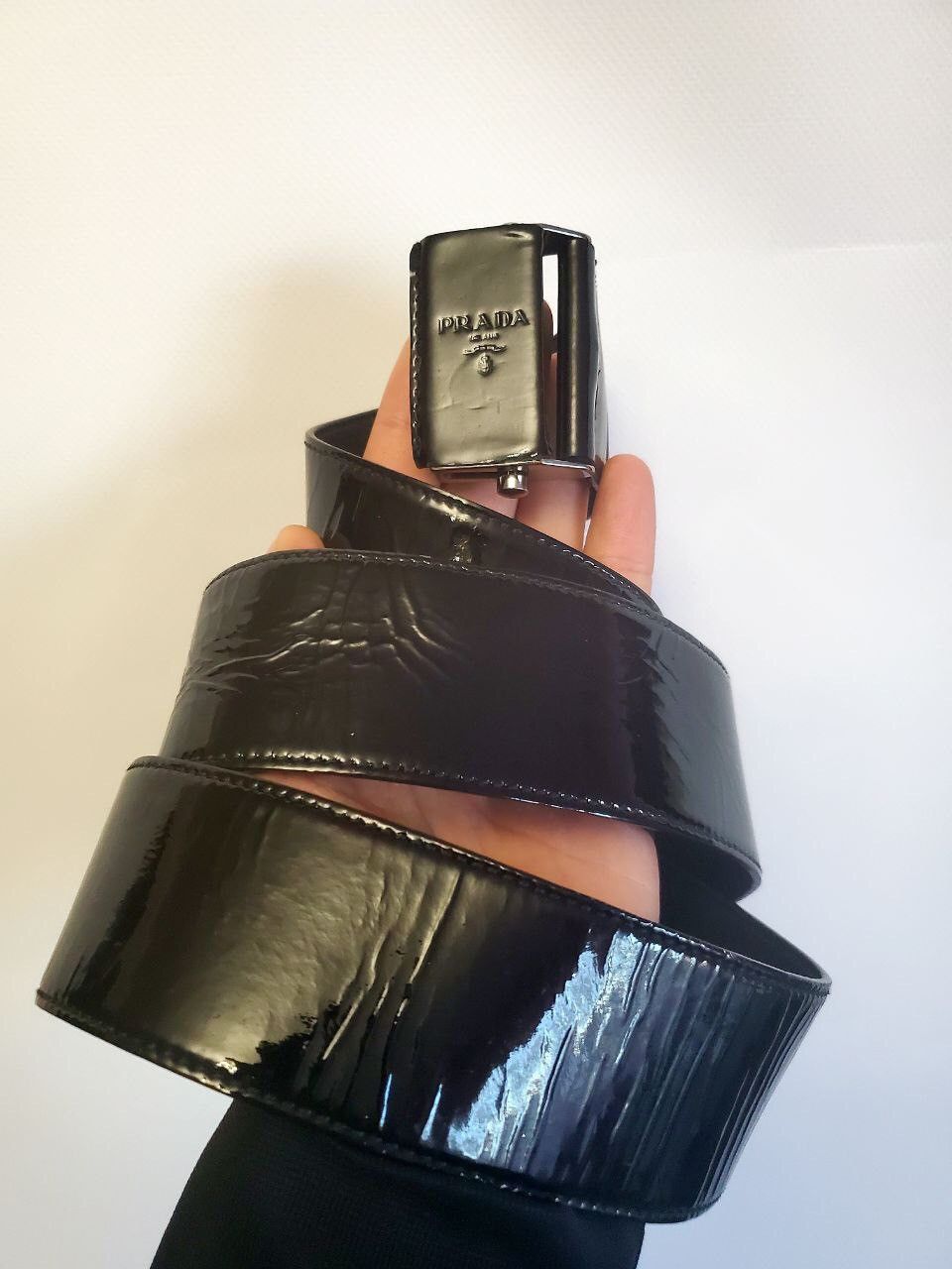 Prada Luxury women’s Black Patent Leather Belt Size