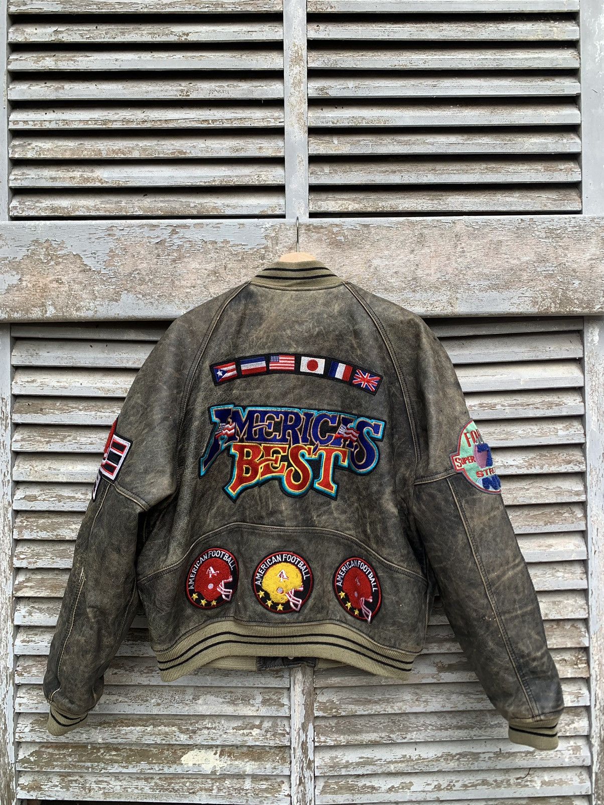 Vintage 👹Vintage American Football Leather Bomber Jacket Size US L / EU 52-54 / 3 - 4 Thumbnail