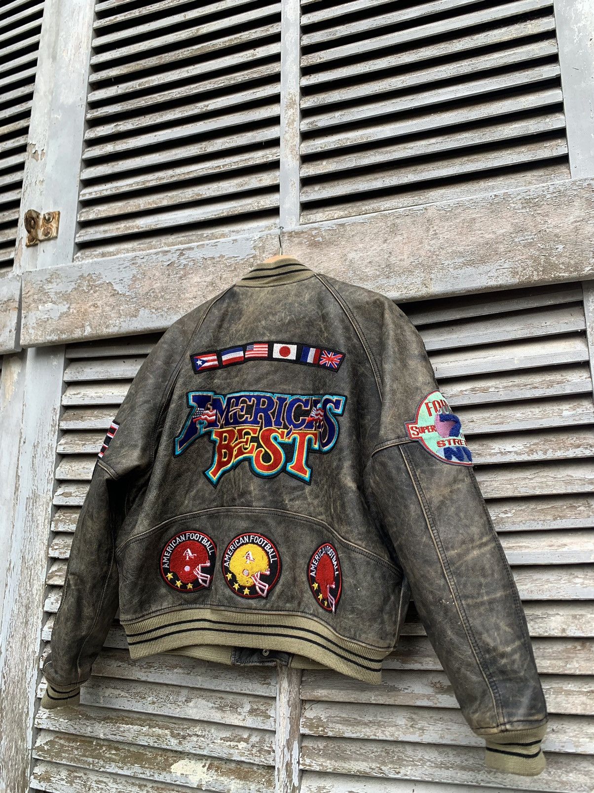 Vintage 👹Vintage American Football Leather Bomber Jacket Size US L / EU 52-54 / 3 - 5 Thumbnail