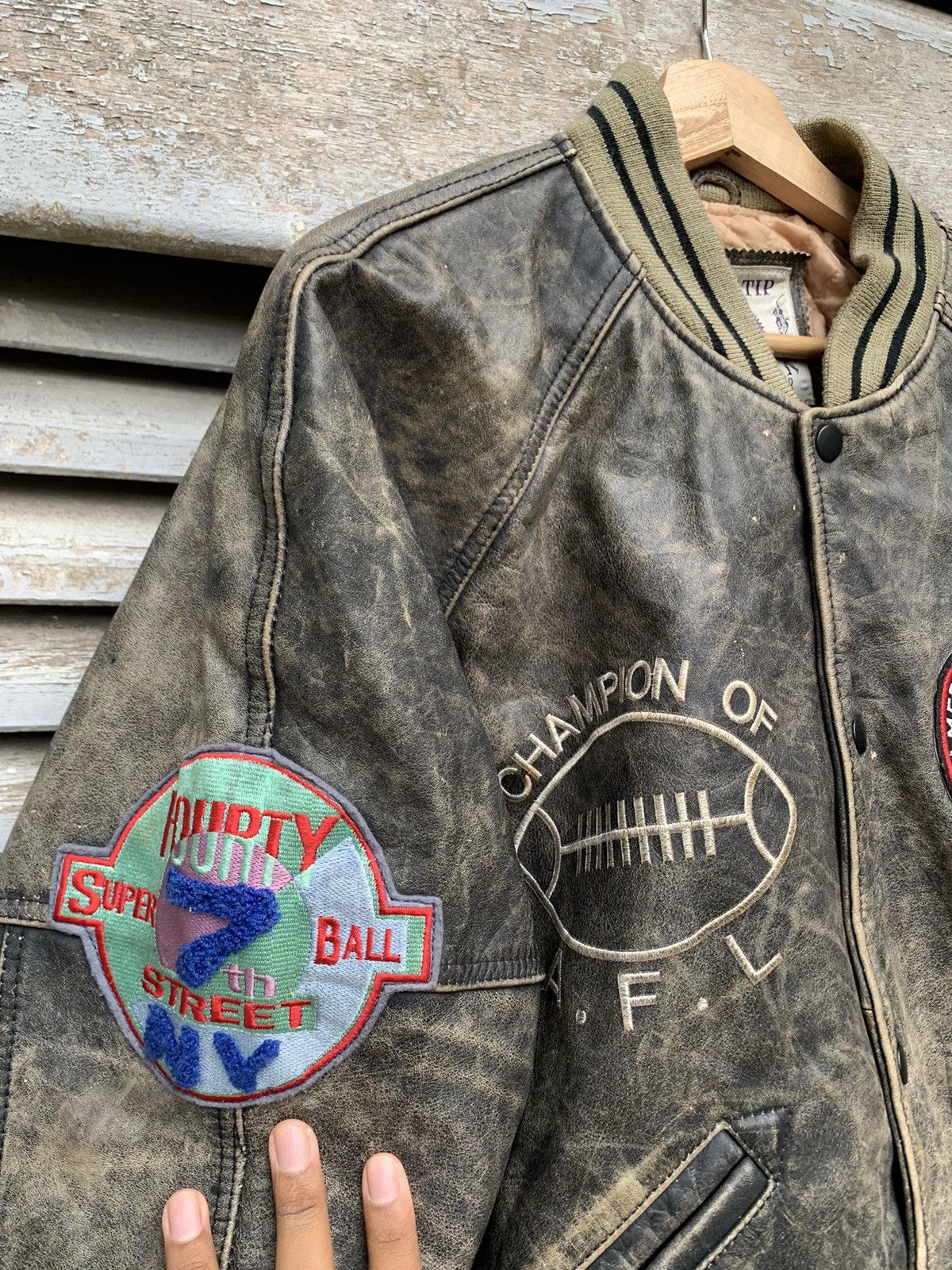 Vintage 👹Vintage American Football Leather Bomber Jacket Size US L / EU 52-54 / 3 - 12 Thumbnail