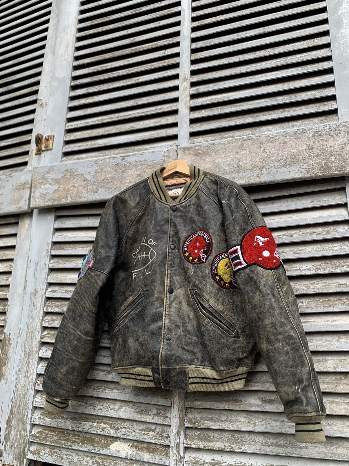 Vintage 👹Vintage American Football Leather Bomber Jacket Size US L / EU 52-54 / 3 - 9 Thumbnail
