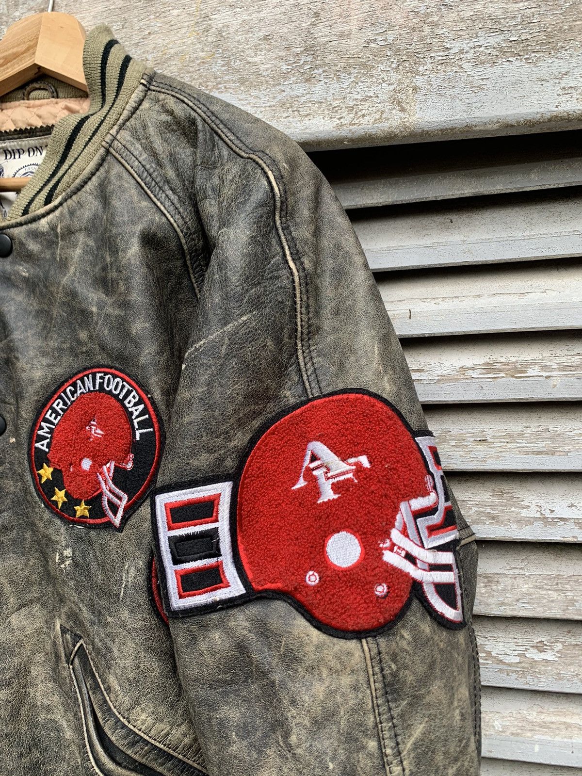 Vintage 👹Vintage American Football Leather Bomber Jacket Size US L / EU 52-54 / 3 - 11 Thumbnail