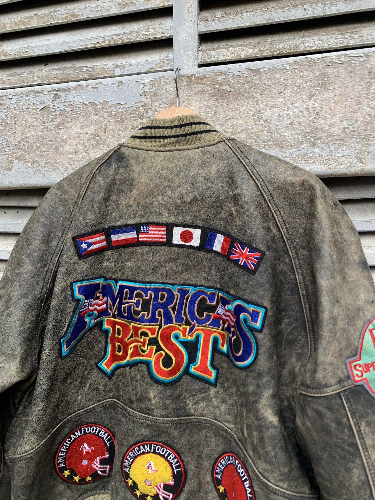 Vintage 👹Vintage American Football Leather Bomber Jacket Size US L / EU 52-54 / 3 - 6 Thumbnail