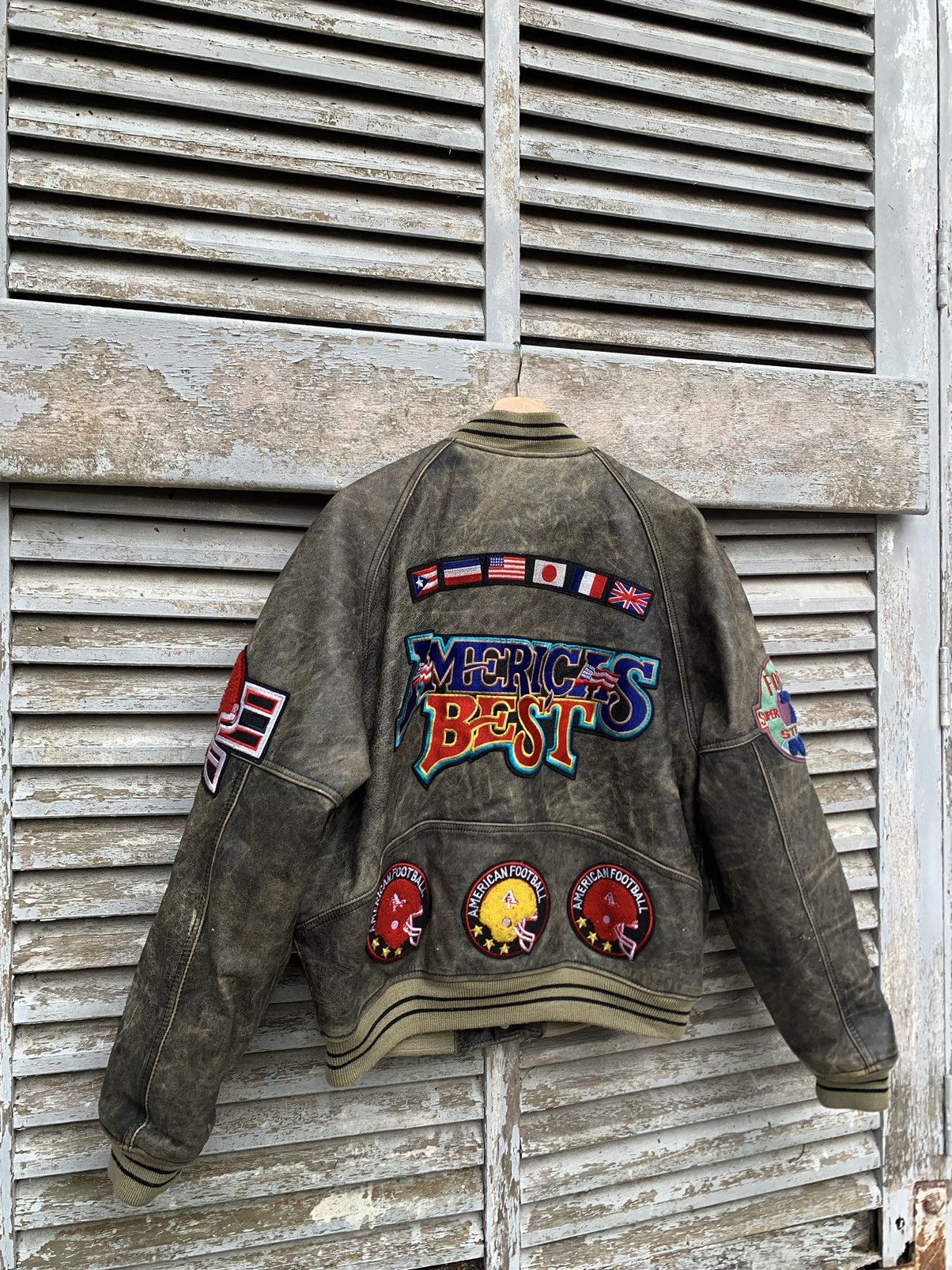 Vintage 👹Vintage American Football Leather Bomber Jacket Size US L / EU 52-54 / 3 - 3 Thumbnail