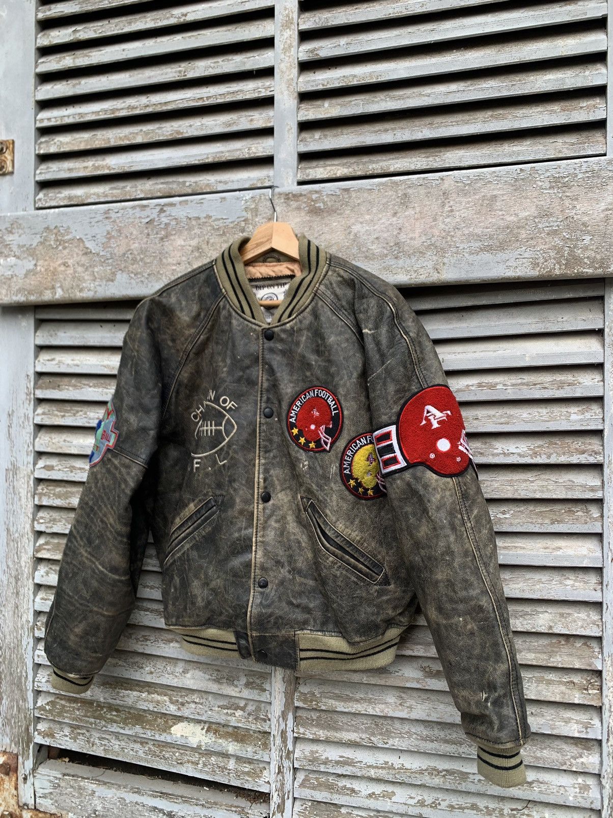 Vintage 👹Vintage American Football Leather Bomber Jacket Size US L / EU 52-54 / 3 - 10 Thumbnail