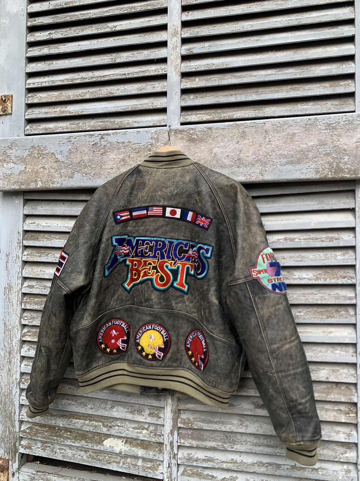 Vintage 👹Vintage American Football Leather Bomber Jacket Size US L / EU 52-54 / 3 - 2 Thumbnail