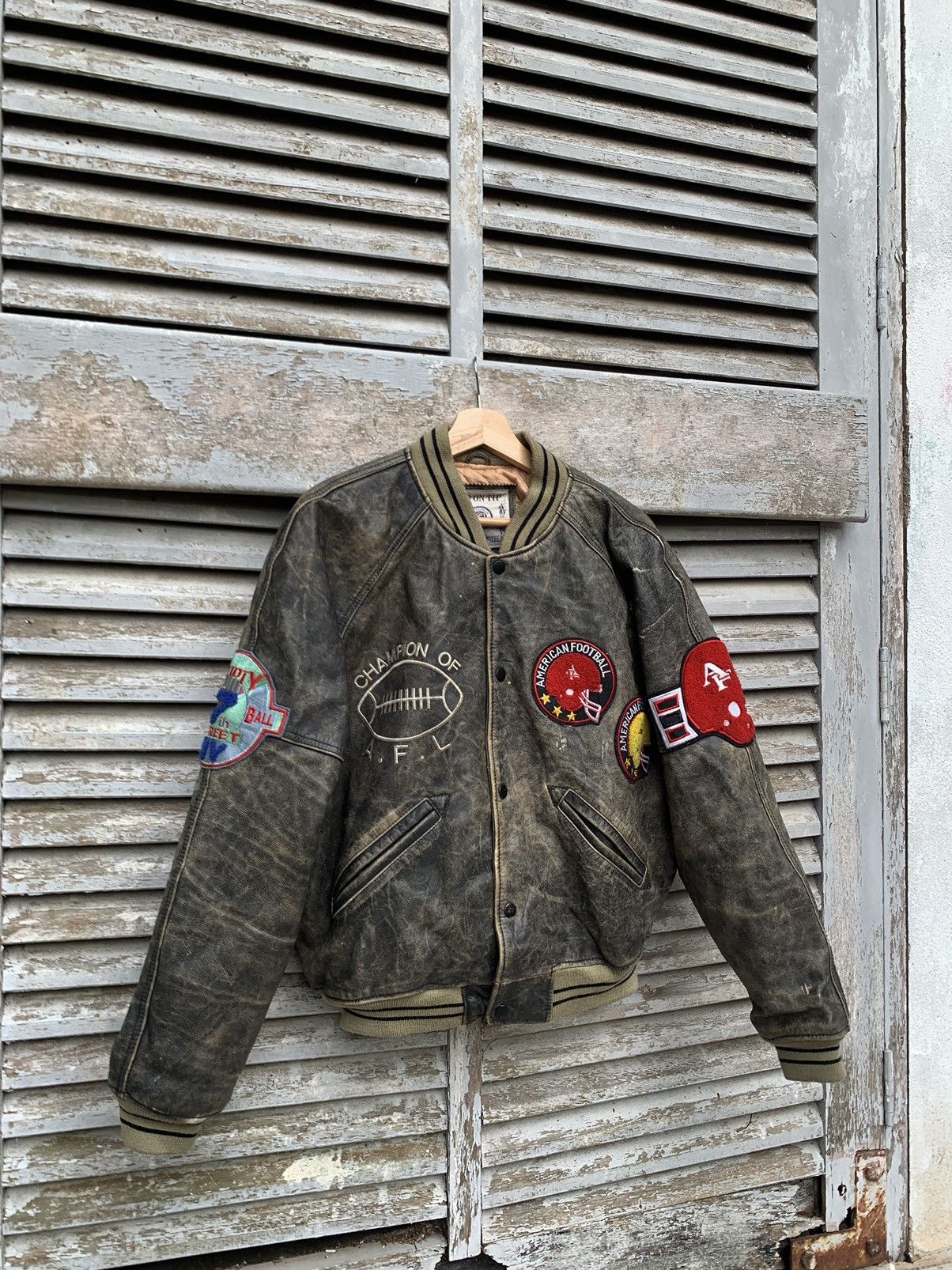 Vintage 👹Vintage American Football Leather Bomber Jacket Size US L / EU 52-54 / 3 - 8 Thumbnail