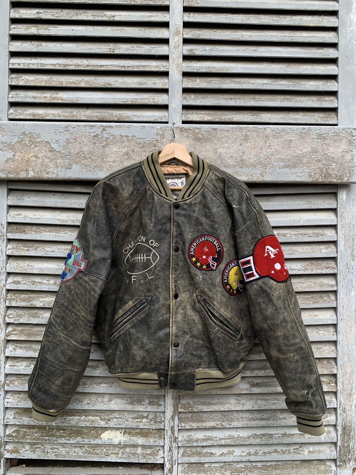 Vintage 👹Vintage American Football Leather Bomber Jacket Size US L / EU 52-54 / 3 - 7 Thumbnail