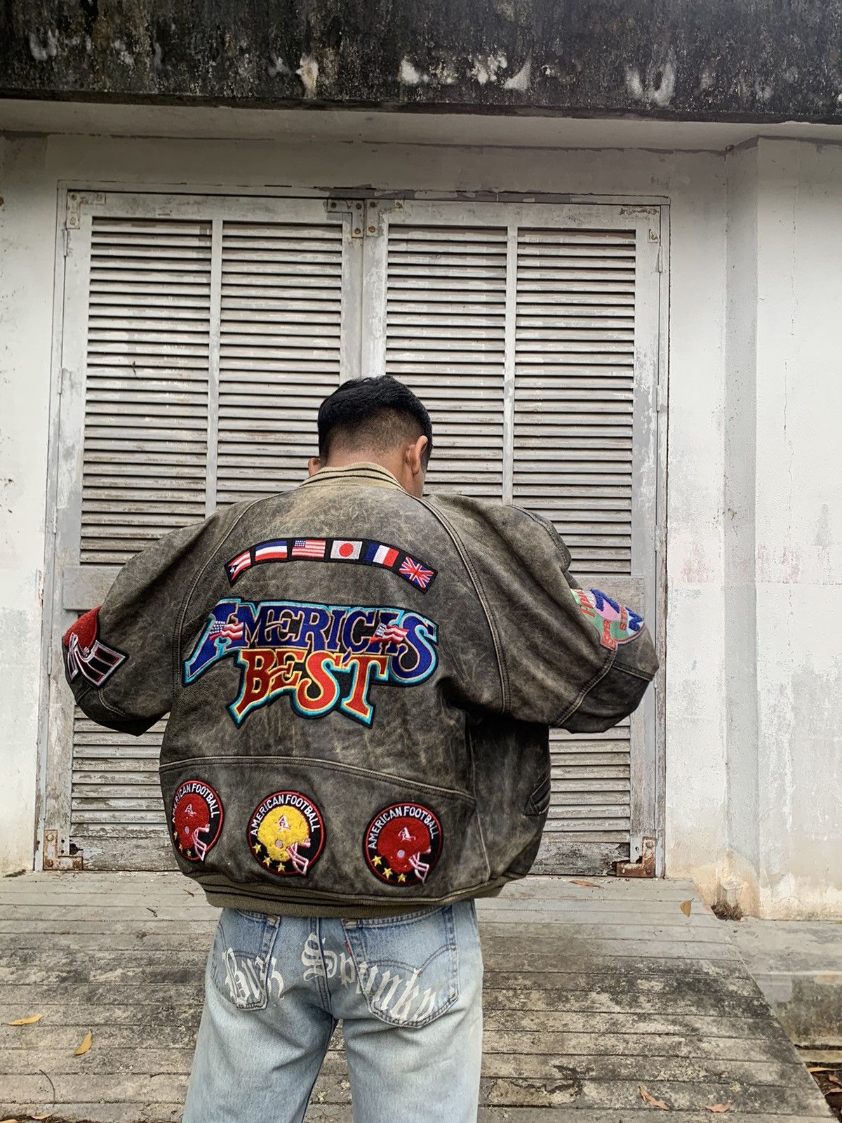 Vintage 👹Vintage American Football Leather Bomber Jacket Size US L / EU 52-54 / 3 - 1 Thumbnail
