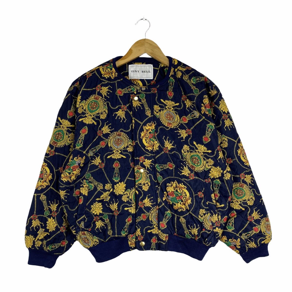 image of Vintage Tiny Bell Baroque Design Fullprint Bomber Jacket in Blue, Women's (Size Medium)