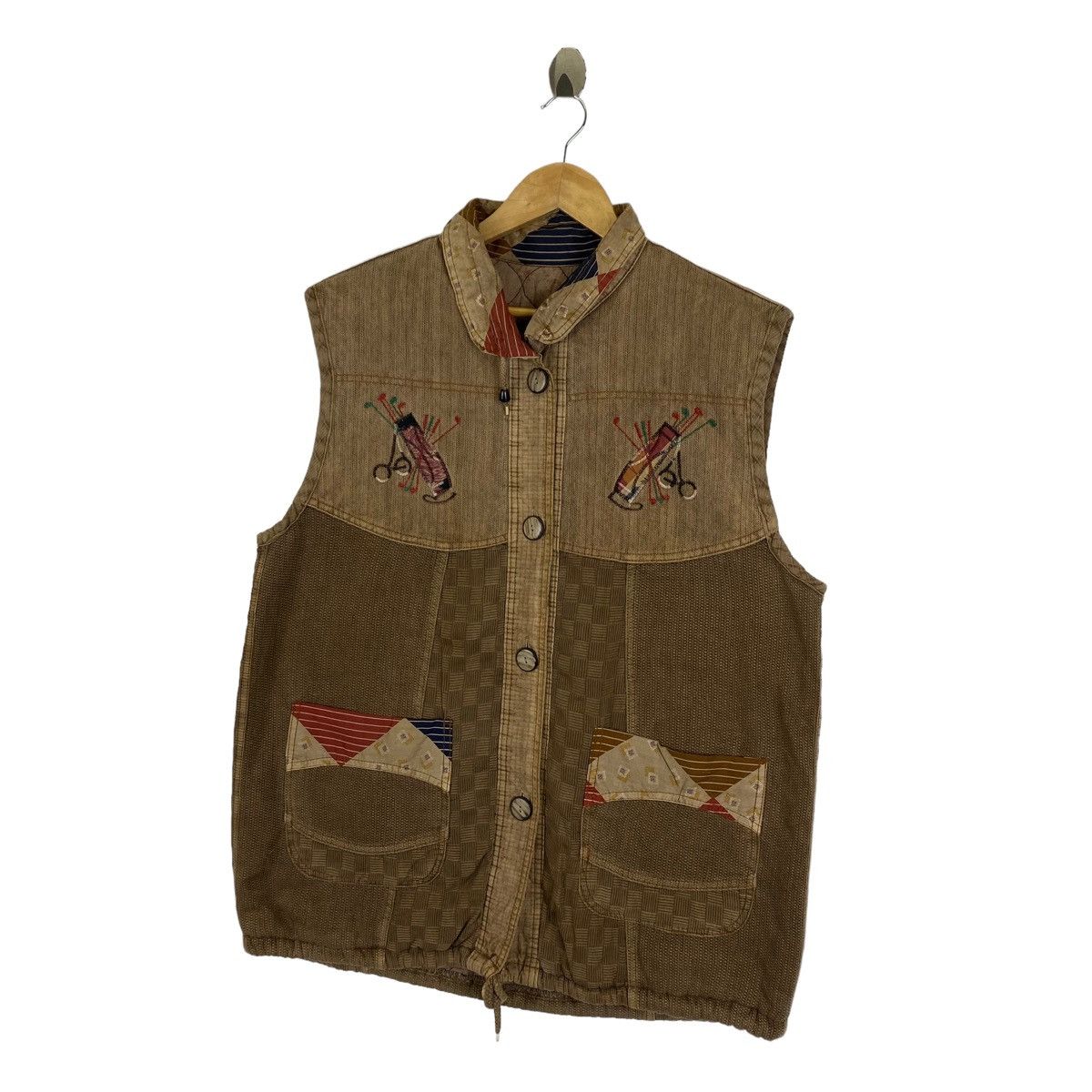 Japanese Brand Vintage SASHIKO Japanese Brand Button Vest Jacket Sleeveless Size US L / EU 52-54 / 3 - 4 Thumbnail