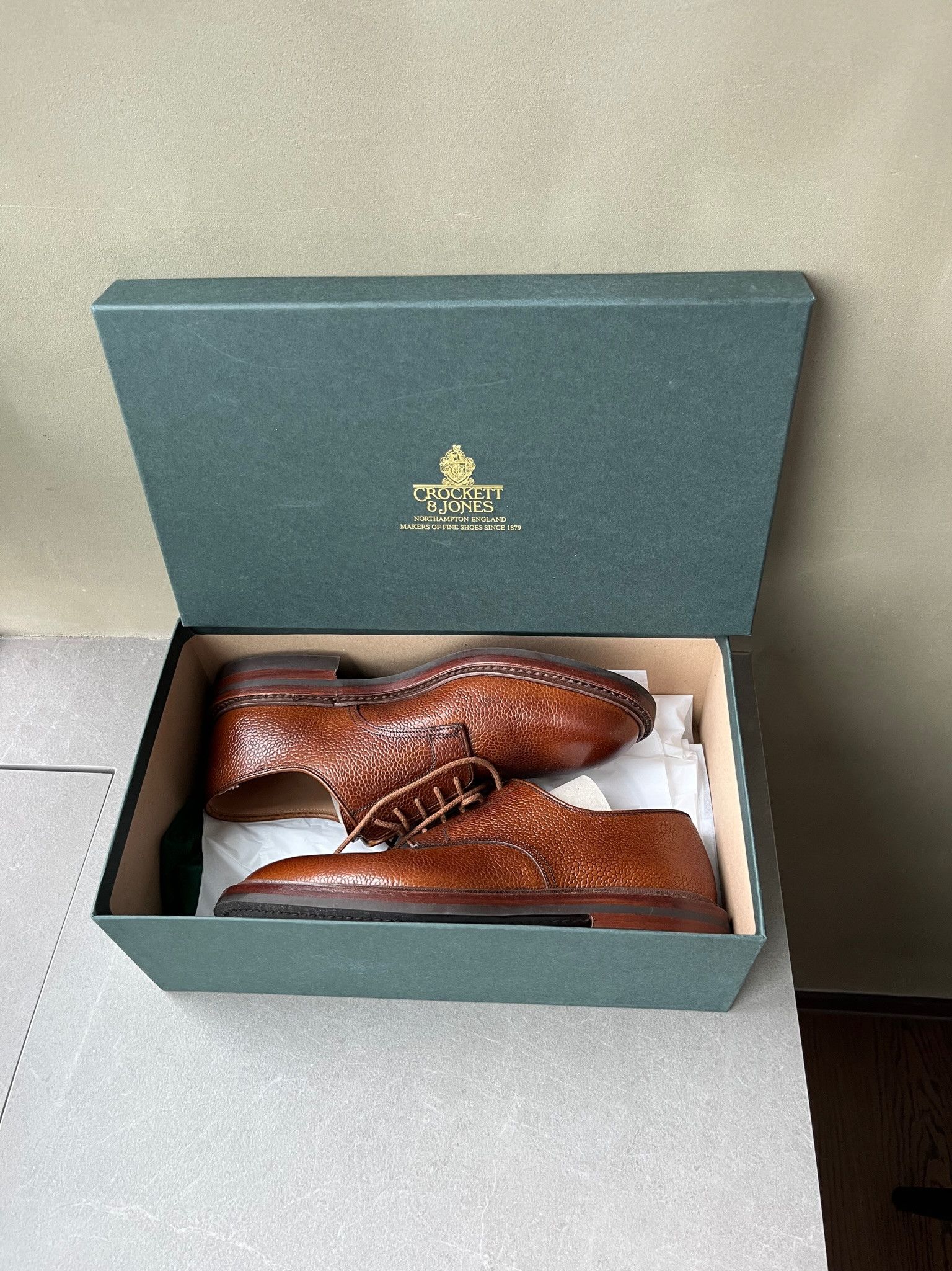 Crockett & Jones Crockett & Jones Grasmere Tan Scotch Grain Mens Derby Shoes Size US 6.5 / EU 39-40 - 4 Thumbnail