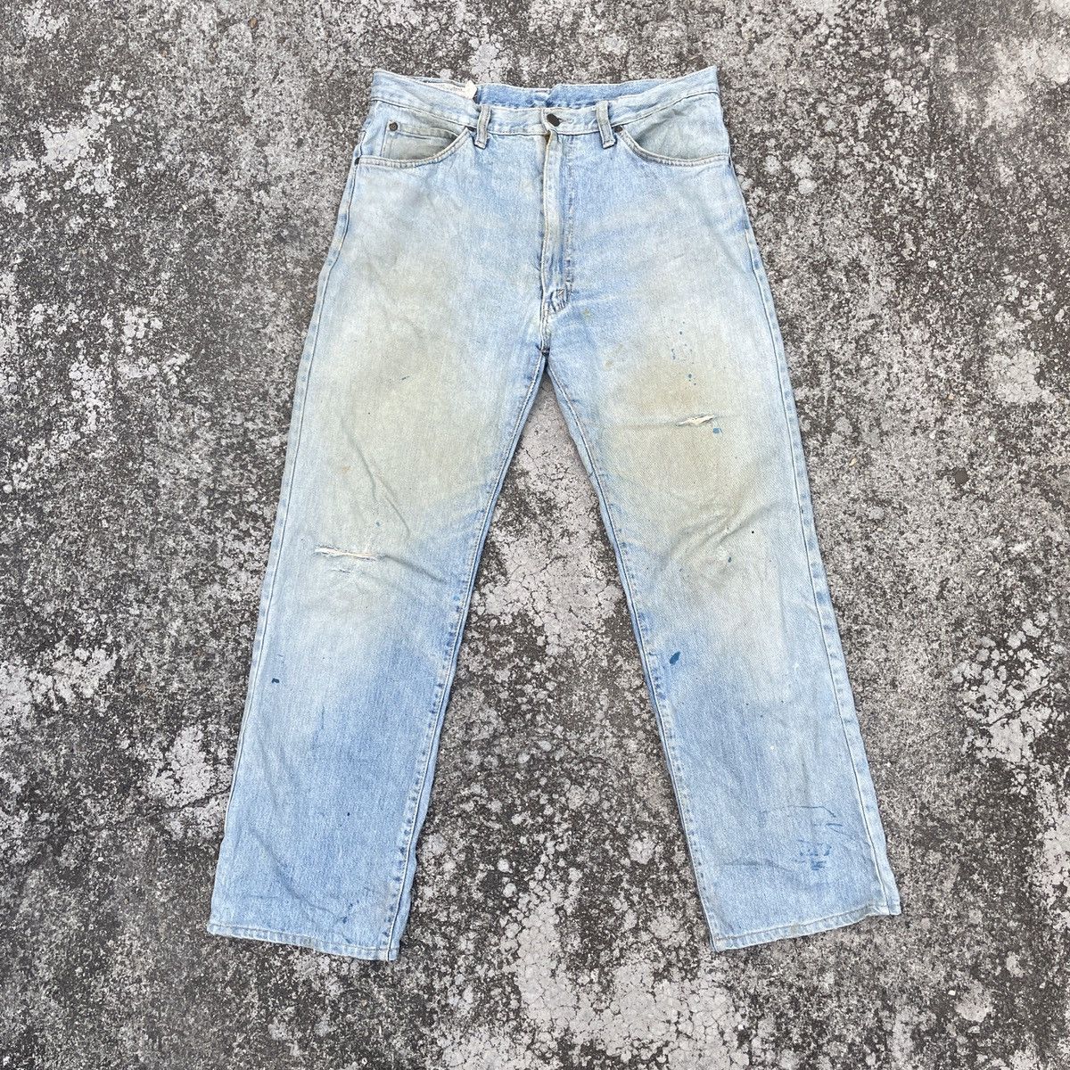 image of Vintage Bobson Distressed Denim Jeans in Blue White, Men's (Size 32)