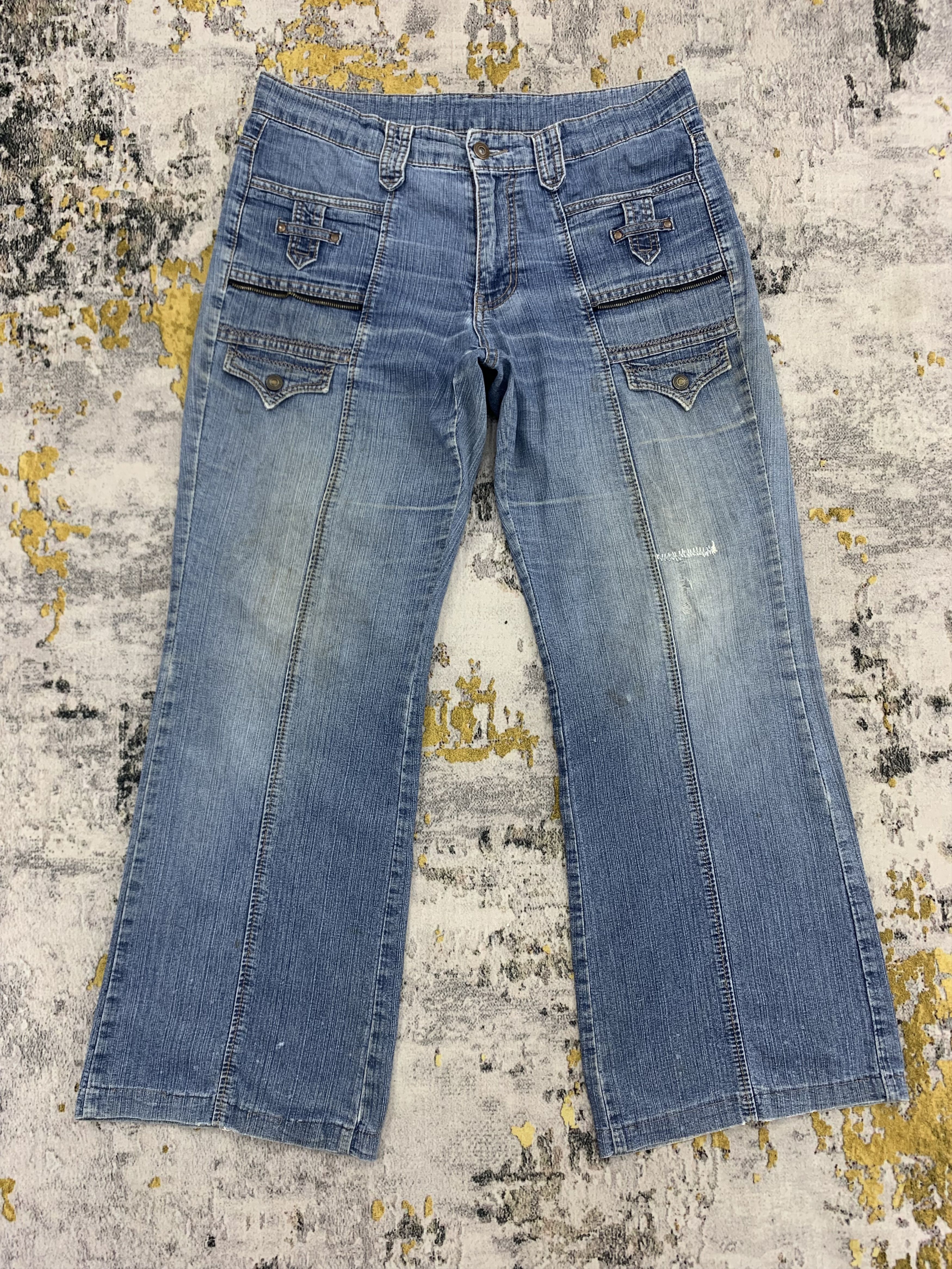 Vintage Bush Pants Denim 33x28.5 Ripped Multipocket
