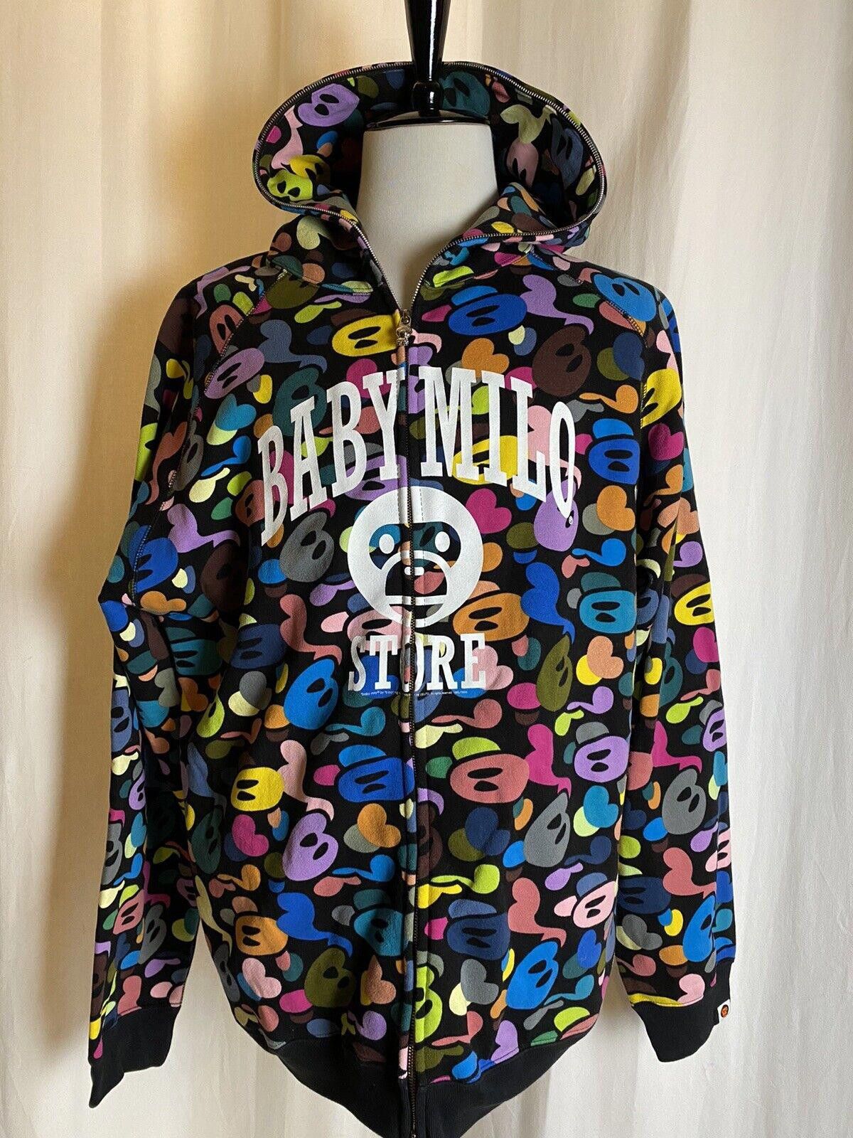 image of Bape 2003 Baby Milo Multi Camo Full Zip Hoodie in Black, Men's (Size XL)