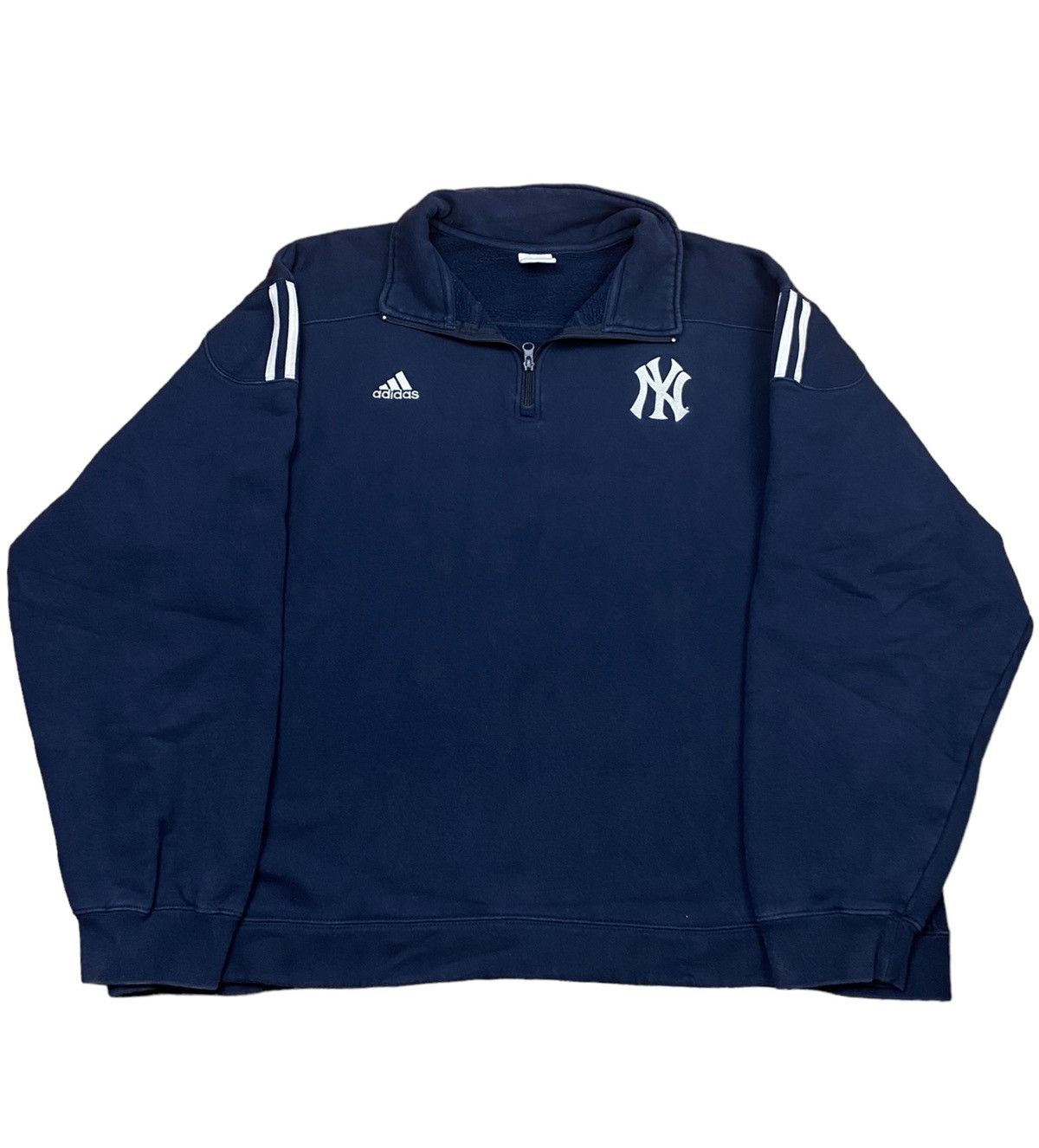 Vintage MLB New York Yankees Adidas 1/4 Zip 3 Stripe Sweater