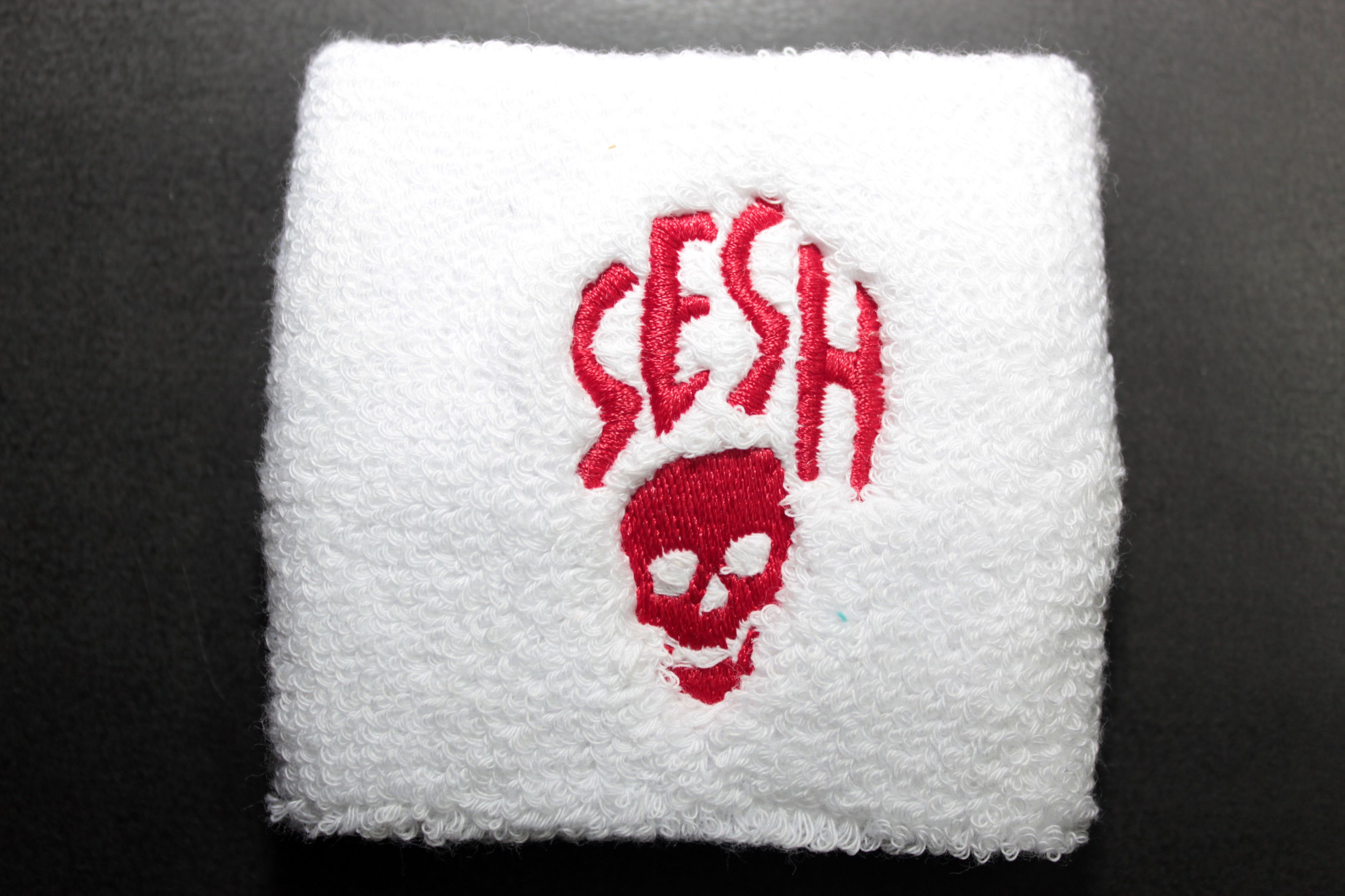 TeamSESH Embroidered Skull Terry Wristband (White)