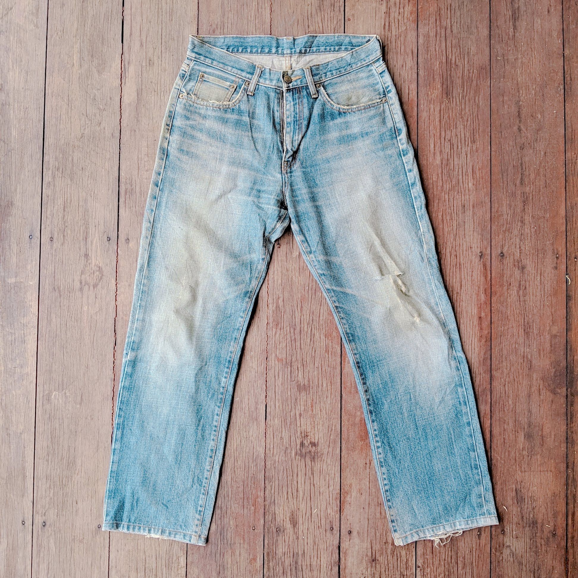 image of Distressed Denim x Jean Vintage Japanese Sick Distressed Faded Denim Jeans Pants in Faded Blue (Siz