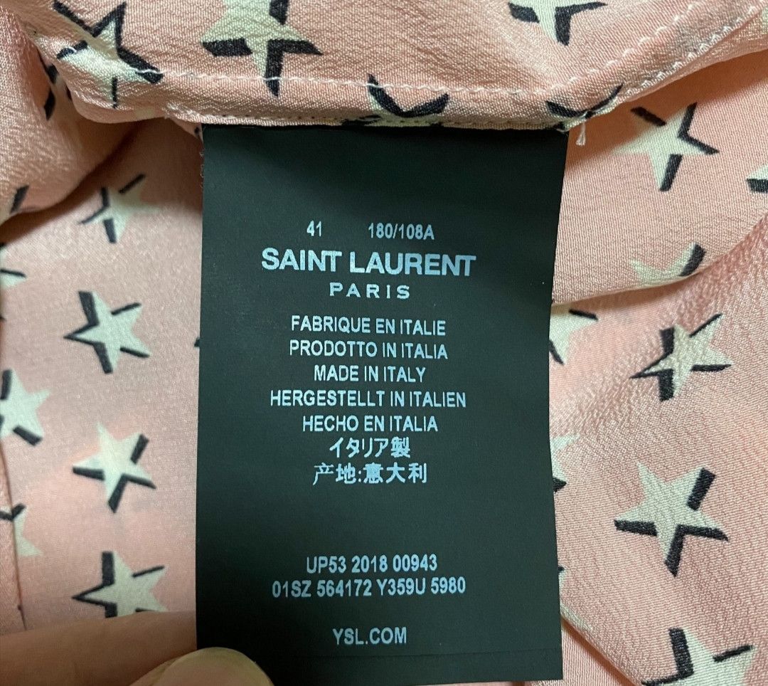 Saint Laurent Paris Saint Laurent Mulberry silk pink star shirt Size US L / EU 52-54 / 3 - 5 Thumbnail