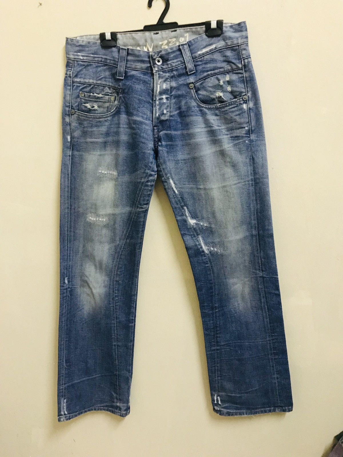 G-Star × Japanese Brand G Star RAW 3301 Tapered Patch Distress Denim Jeans Size US 34 / EU 50 - 2 Thumbnail