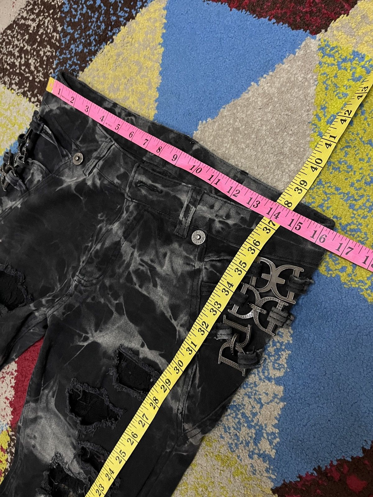 Japanese Brand × Vintage Distressed Dig Deep Black Label Stretchable Denim Flares Size US 30 / EU 46 - 2 Thumbnail