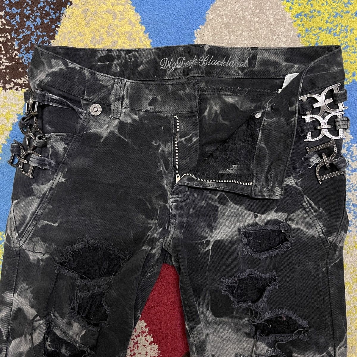 Japanese Brand × Vintage Distressed Dig Deep Black Label Stretchable Denim Flares Size US 30 / EU 46 - 6 Thumbnail