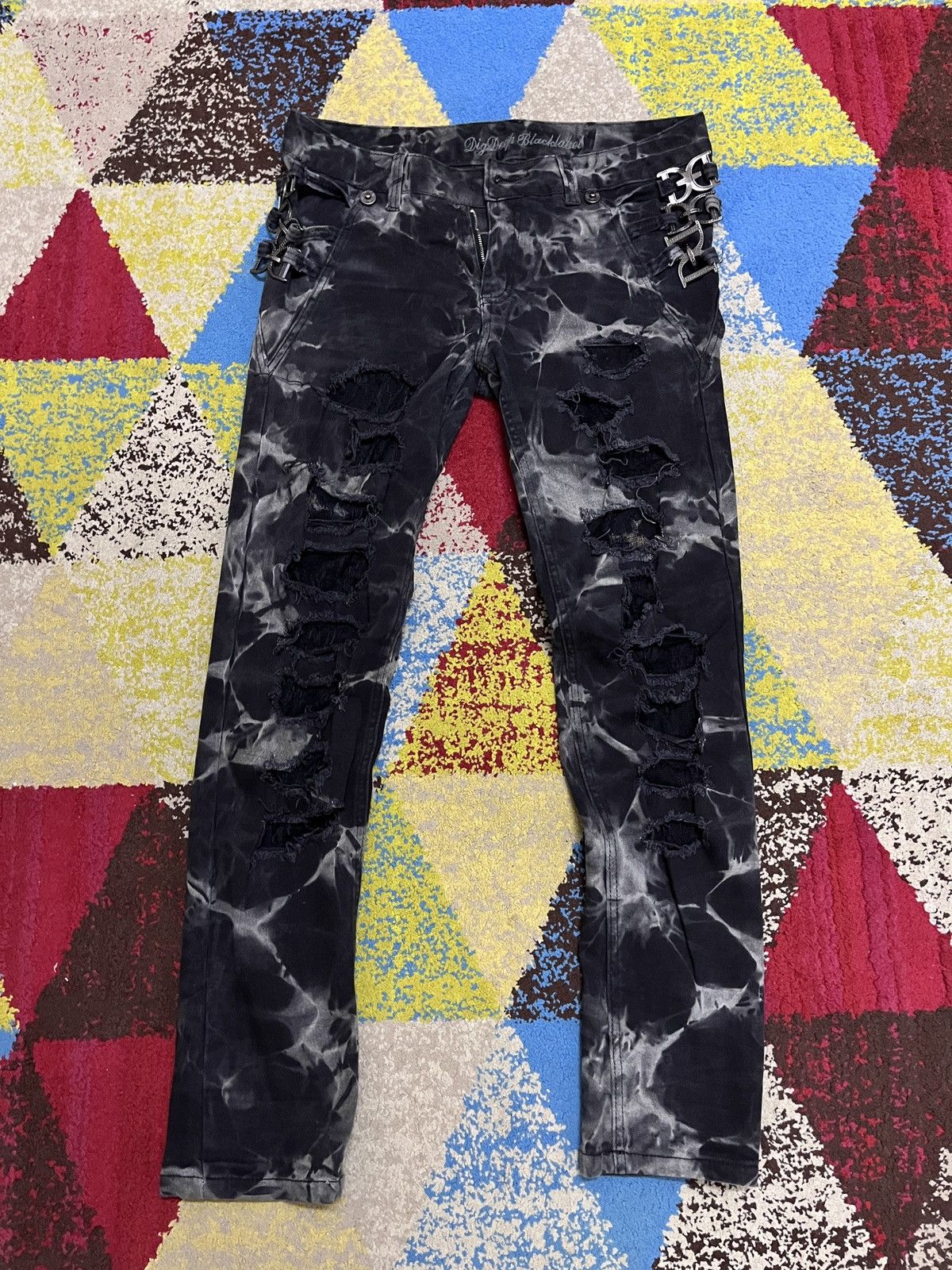 Japanese Brand × Vintage Distressed Dig Deep Black Label Stretchable Denim Flares Size US 30 / EU 46 - 14 Thumbnail