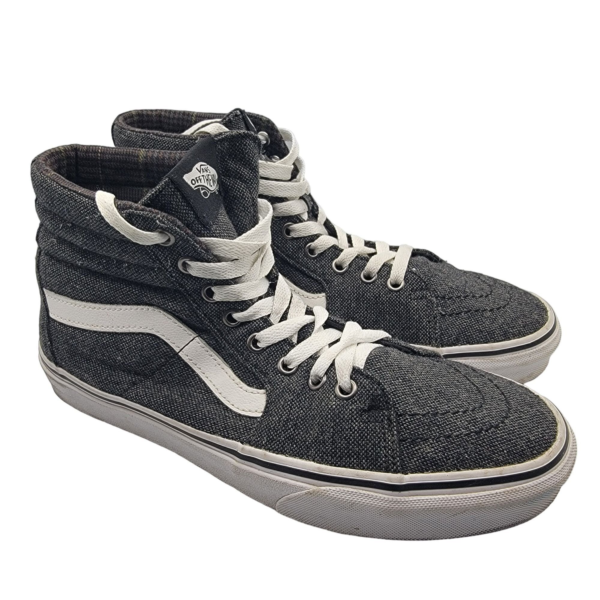 VANS Sk8 Hi Mens 8.5 Tweed Black True White Sneaker Shoes Hi