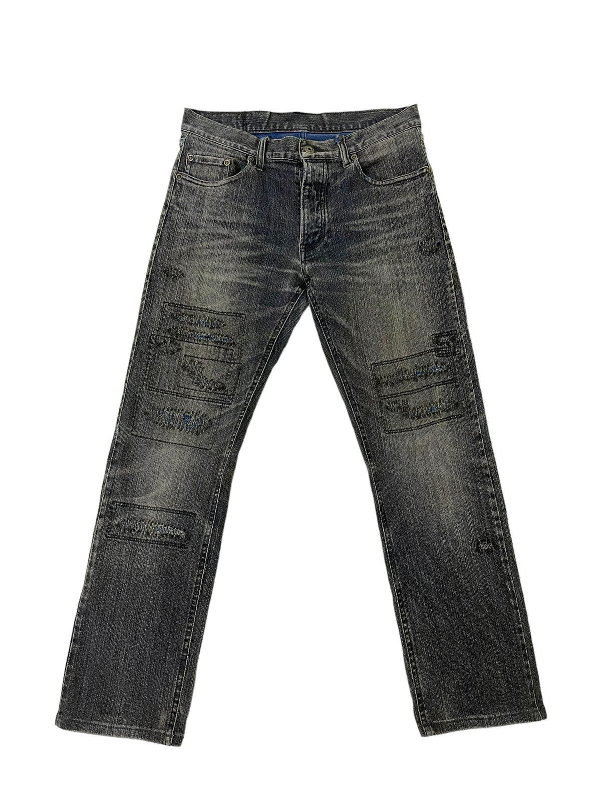 Japanese Brand Slim Jeans Edge Rupert Patchwork Stretch Denim 1🟦5 Size US 30 / EU 46 - 2 Thumbnail