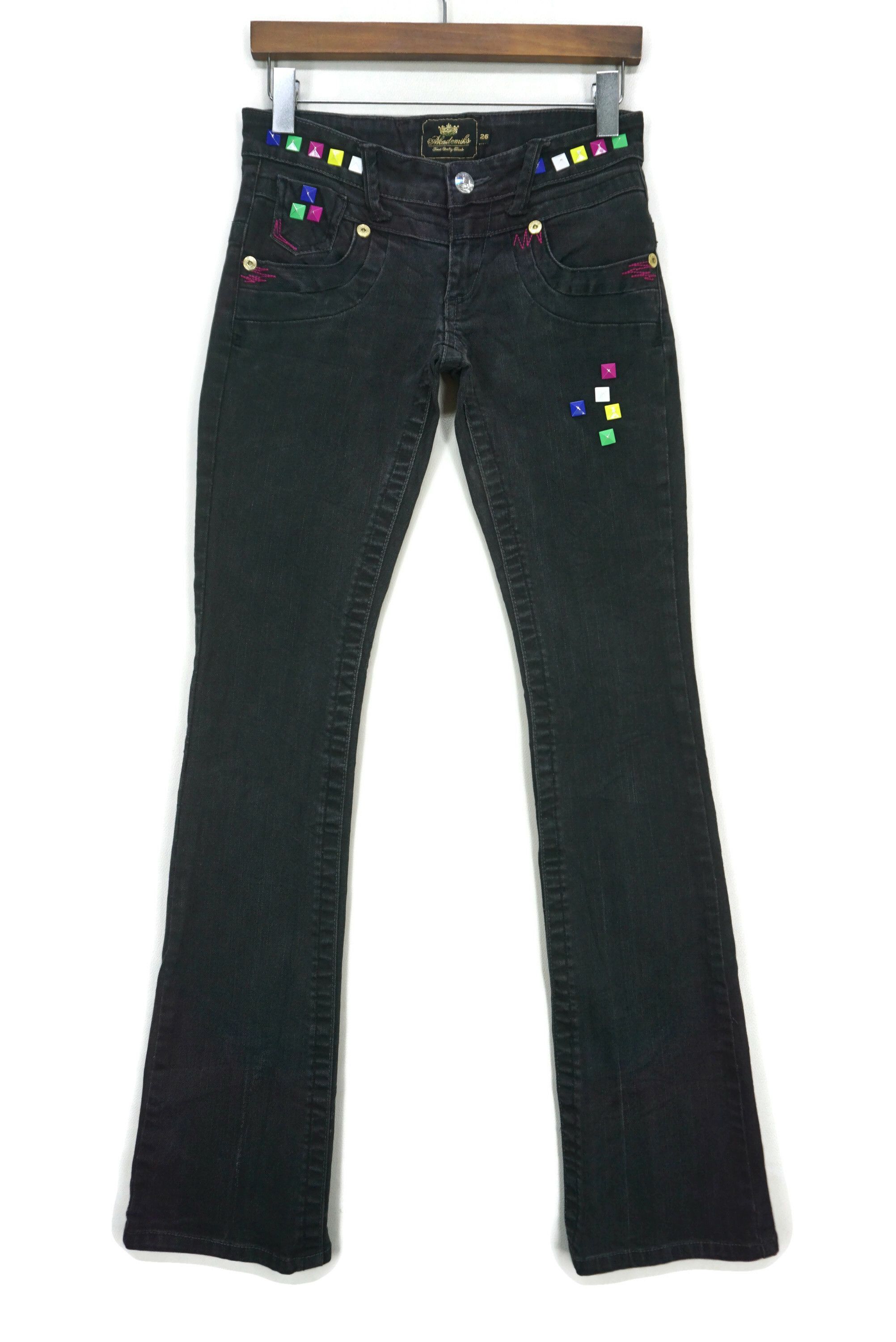 image of Akademiks x Rockers Bootcut Denim Flare Jeans Stud Embellished New Age Cowboys in Black, Women's (S