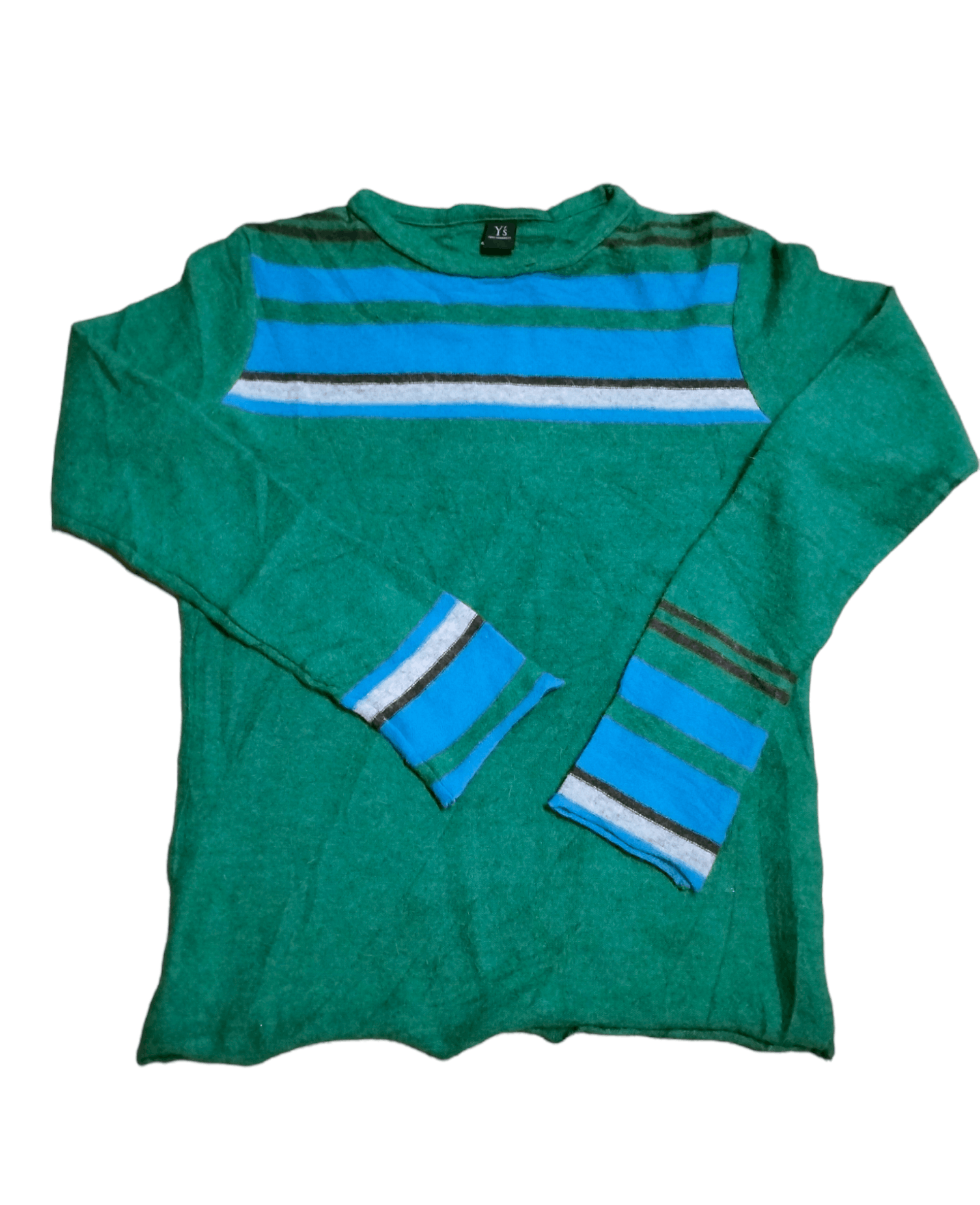 Yohji Yamamoto Yohji Yamamoto Wool Long Sleeve Stripe Green Tee Cropped Size S / US 4 / IT 40 - 1 Thumbnail