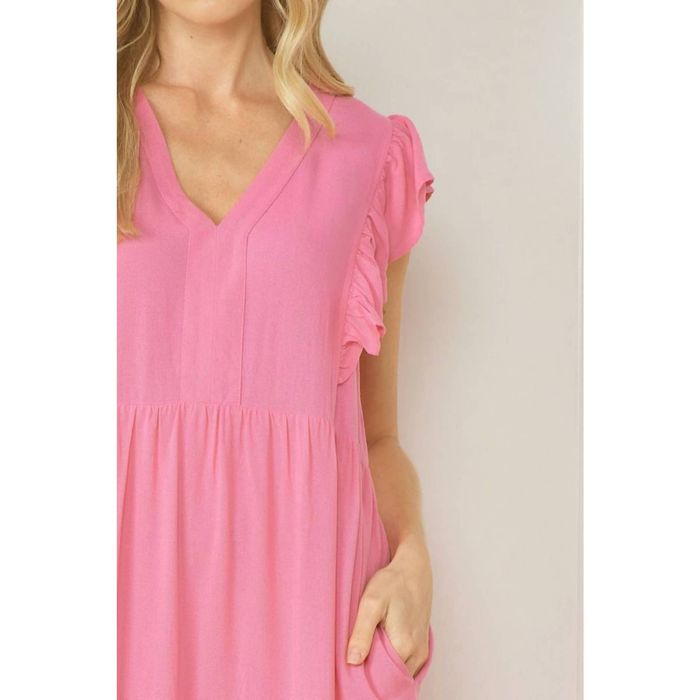 Designer ENTRO v-Neckline Midi Dress In Pink | Grailed