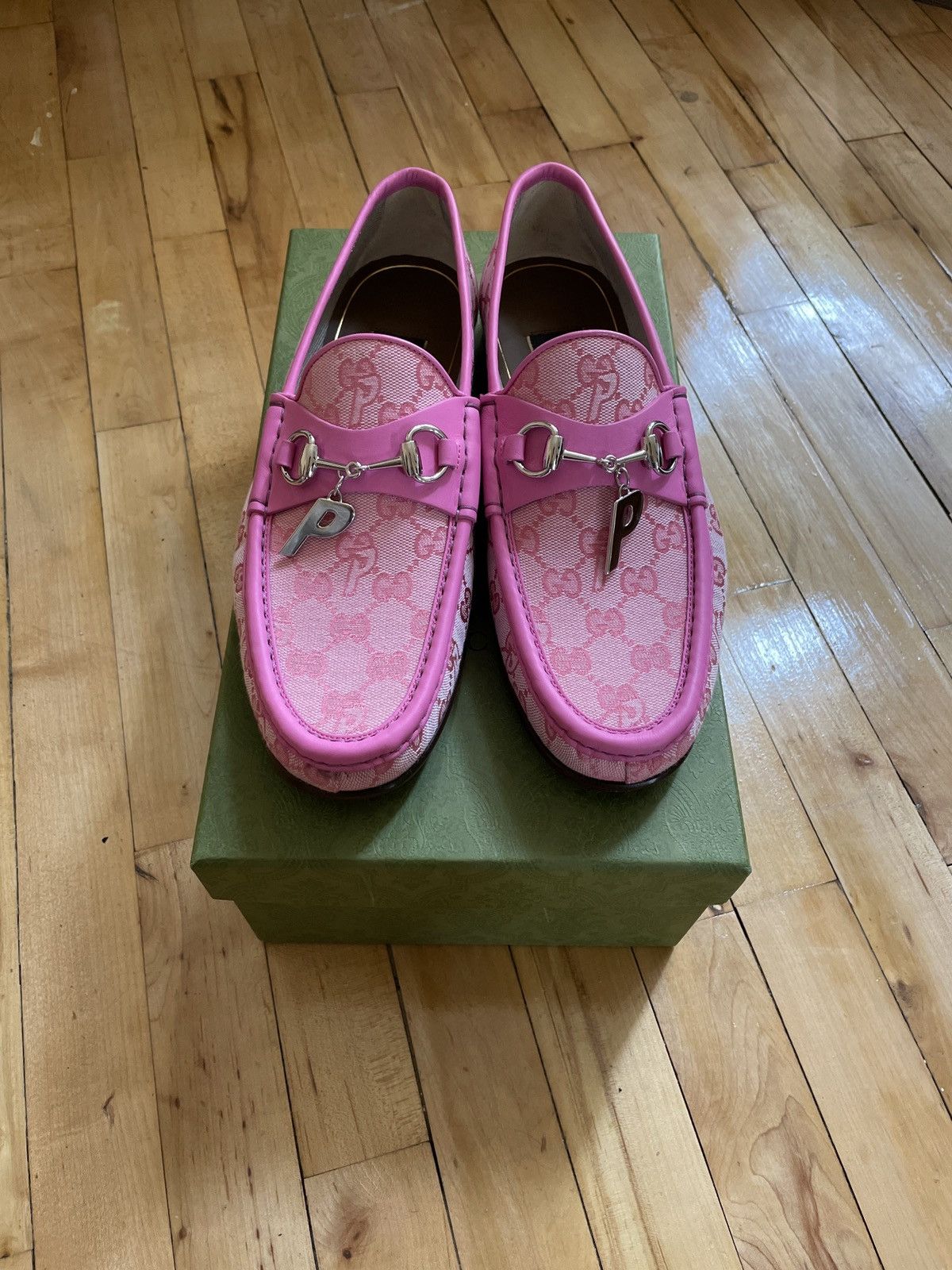 image of Gucci x Palace Pink Canvas Horsebit Loafers, Men's (Size 9)