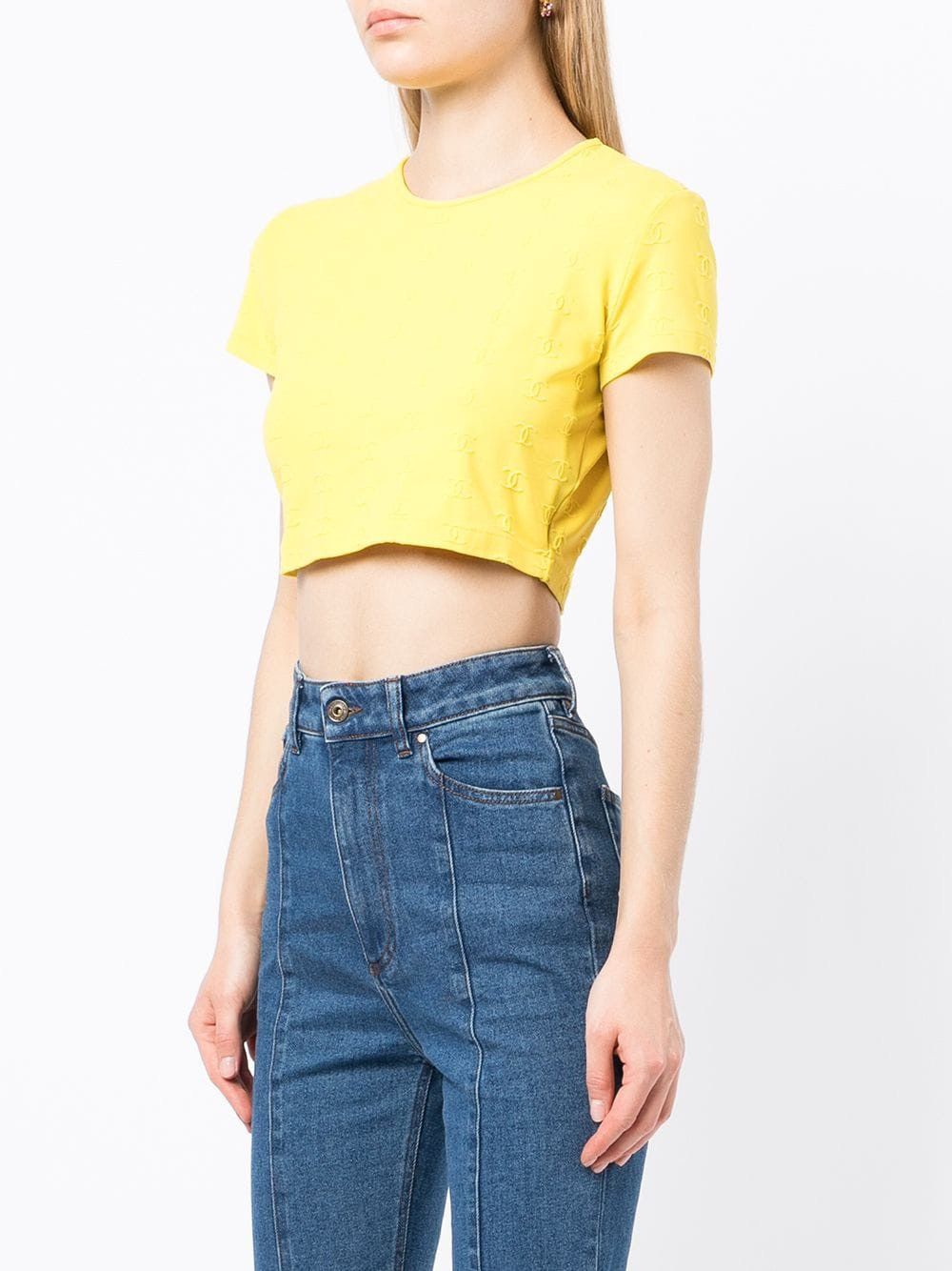 Chanel Chanel 1997 CC Logo-Embroidered Yellow Crop Top T-Shirt Size S / US 4 / IT 40 - 2 Thumbnail