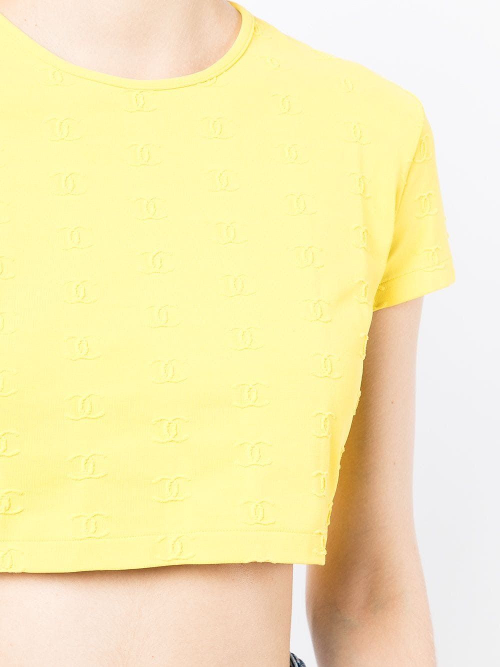 Chanel Chanel 1997 CC Logo-Embroidered Yellow Crop Top T-Shirt Size S / US 4 / IT 40 - 4 Thumbnail