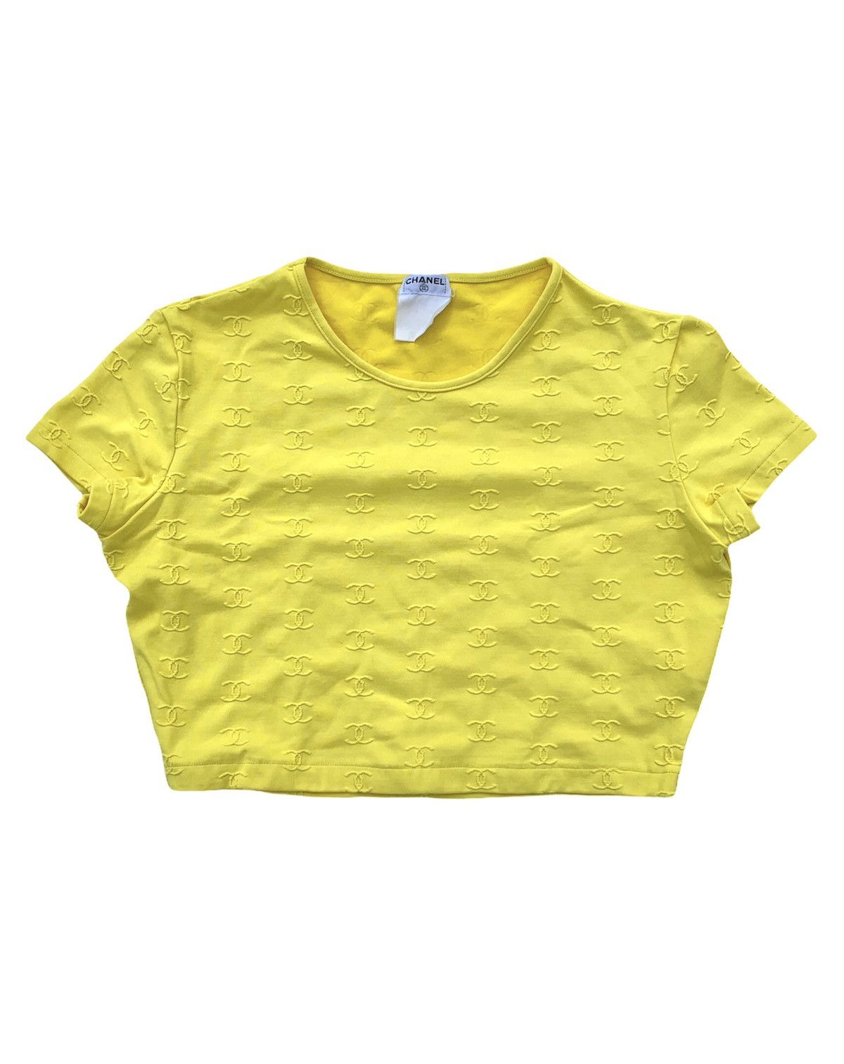 image of Chanel 1997 Cc Logo-Embroidered Yellow Crop Top T-Shirt, Women's (Size Small)