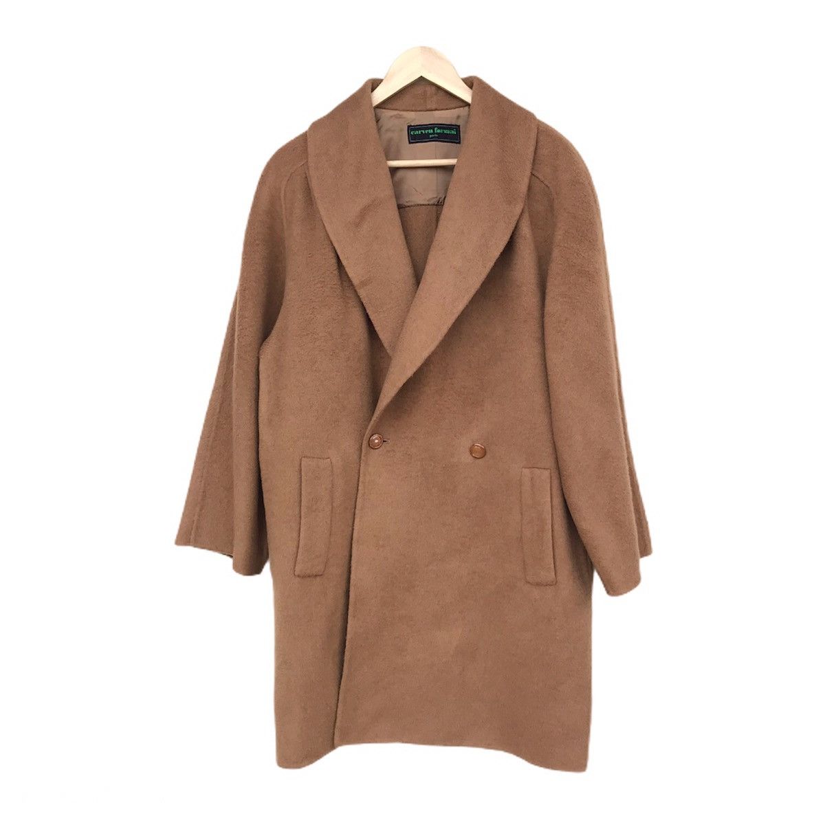 image of Vintage Carven Paris Camel Wool Dark Brown Double Breasted, Men's (Size Large)