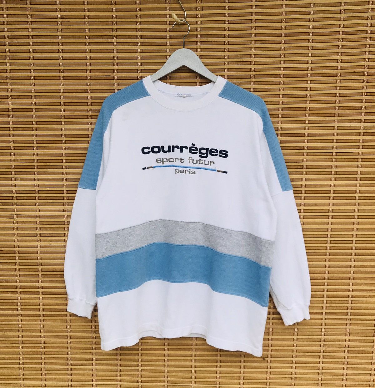 image of Vintage Courreges Sport Paris Crewneck Embroidered Logo in White, Men's (Size Large)