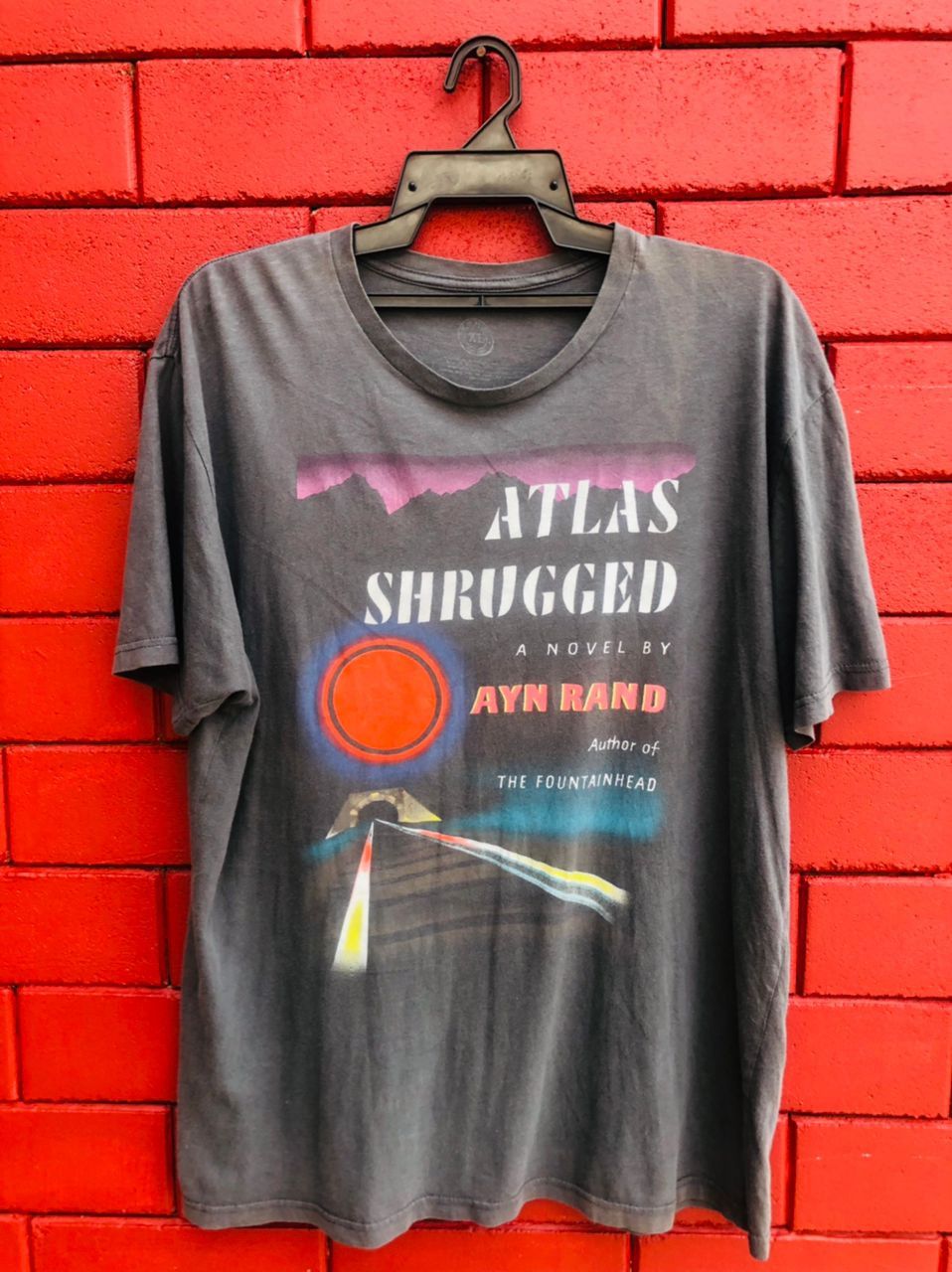 image of Movie x Vintage Atlas Shrugged 1957 Novel By Ayn Rand Shirt in Grey, Men's (Size XL)