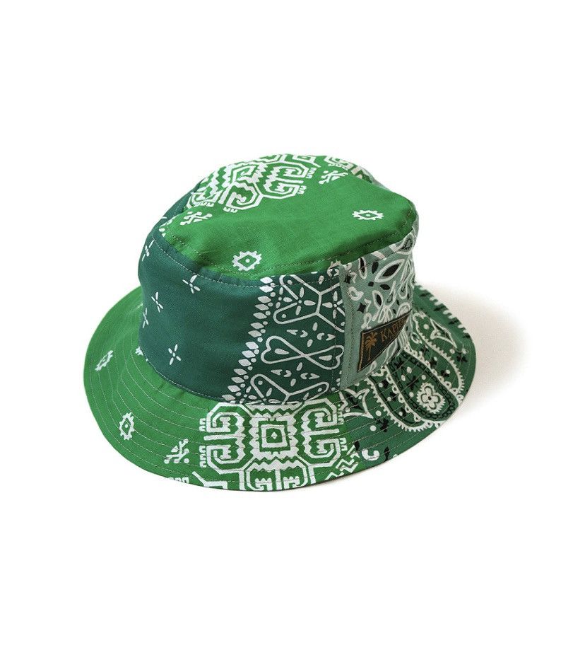 image of Kapital Bandana Patchwork Pt Bucket Hat (Short Brim) in Green, Men's