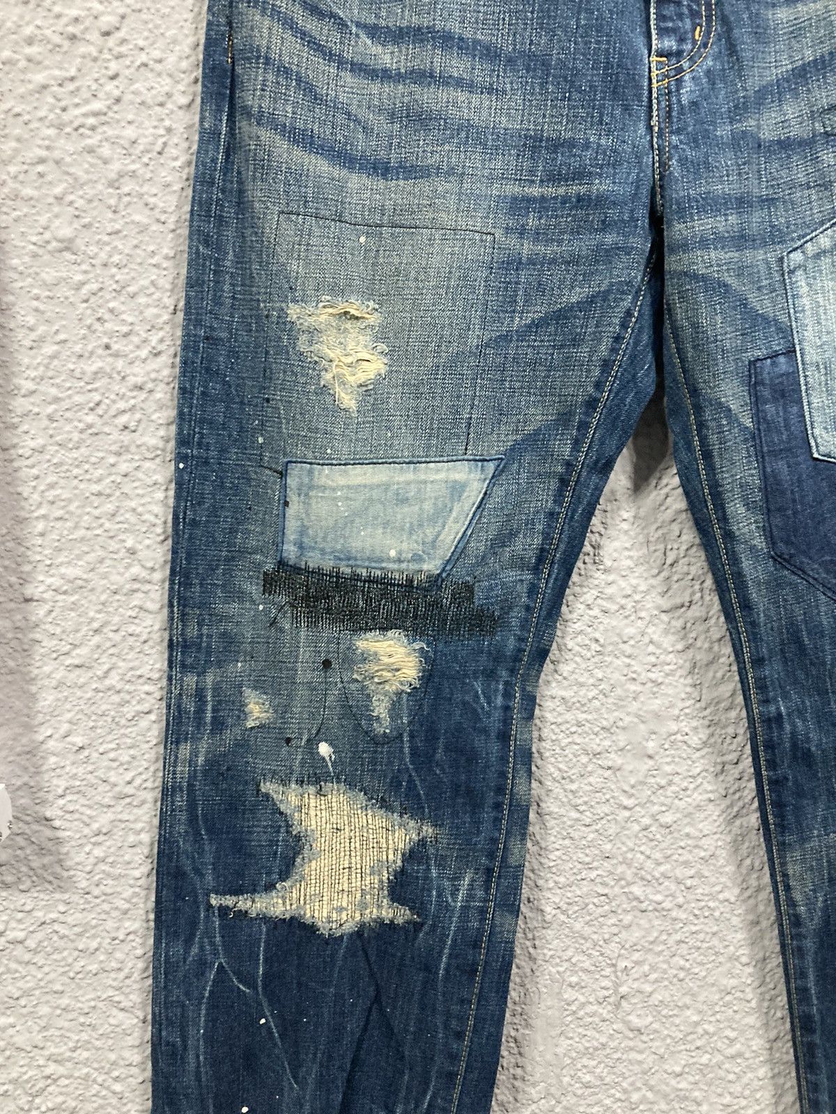 Sophnet. SLIM-STRAIGHT X-146 JEANS (PAINTED DAMAGE) + Patchwork Size US 33 - 4 Thumbnail