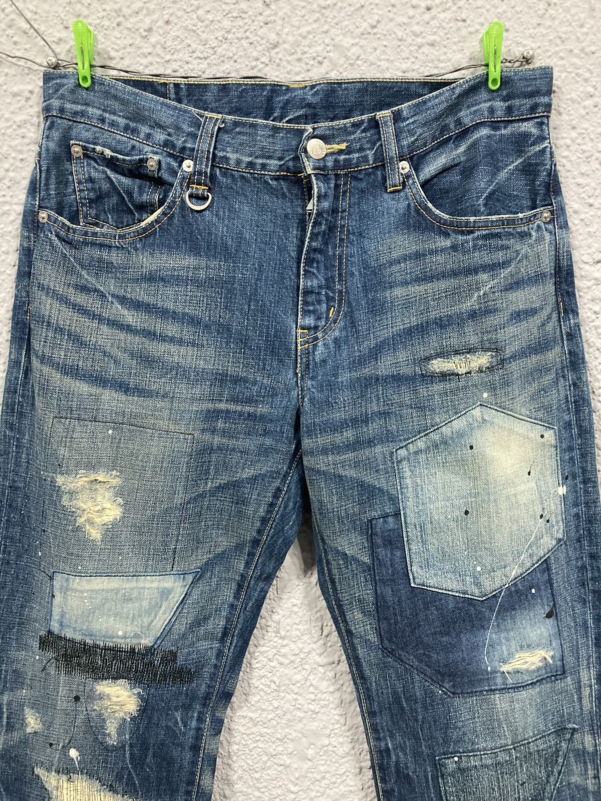 Sophnet. SLIM-STRAIGHT X-146 JEANS (PAINTED DAMAGE) + Patchwork Size US 33 - 6 Thumbnail