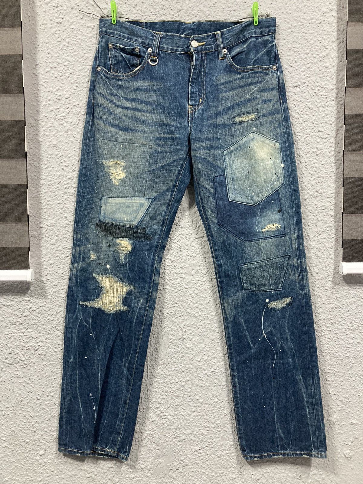 Sophnet. SLIM-STRAIGHT X-146 JEANS (PAINTED DAMAGE) + Patchwork Size US 33 - 1 Thumbnail