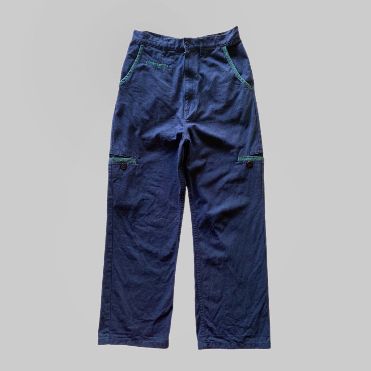 image of Archival Clothing x Issey Miyake Ss2002 Ne-Net Dropcrotch Hidden Pocket Cargo Pants in Blue (Size 3