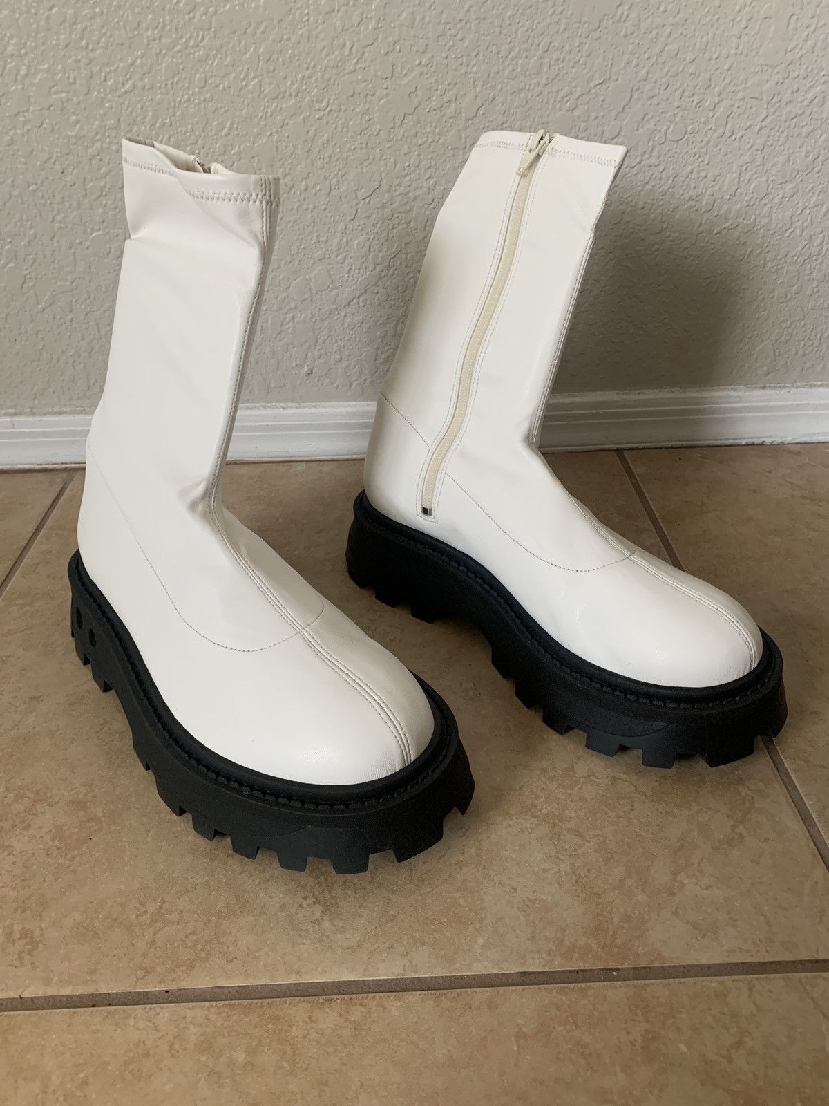 image of Our Legacy x Simon Miller $500 Leather Scrambler Ankle Boots in White, Women's (Size 11)
