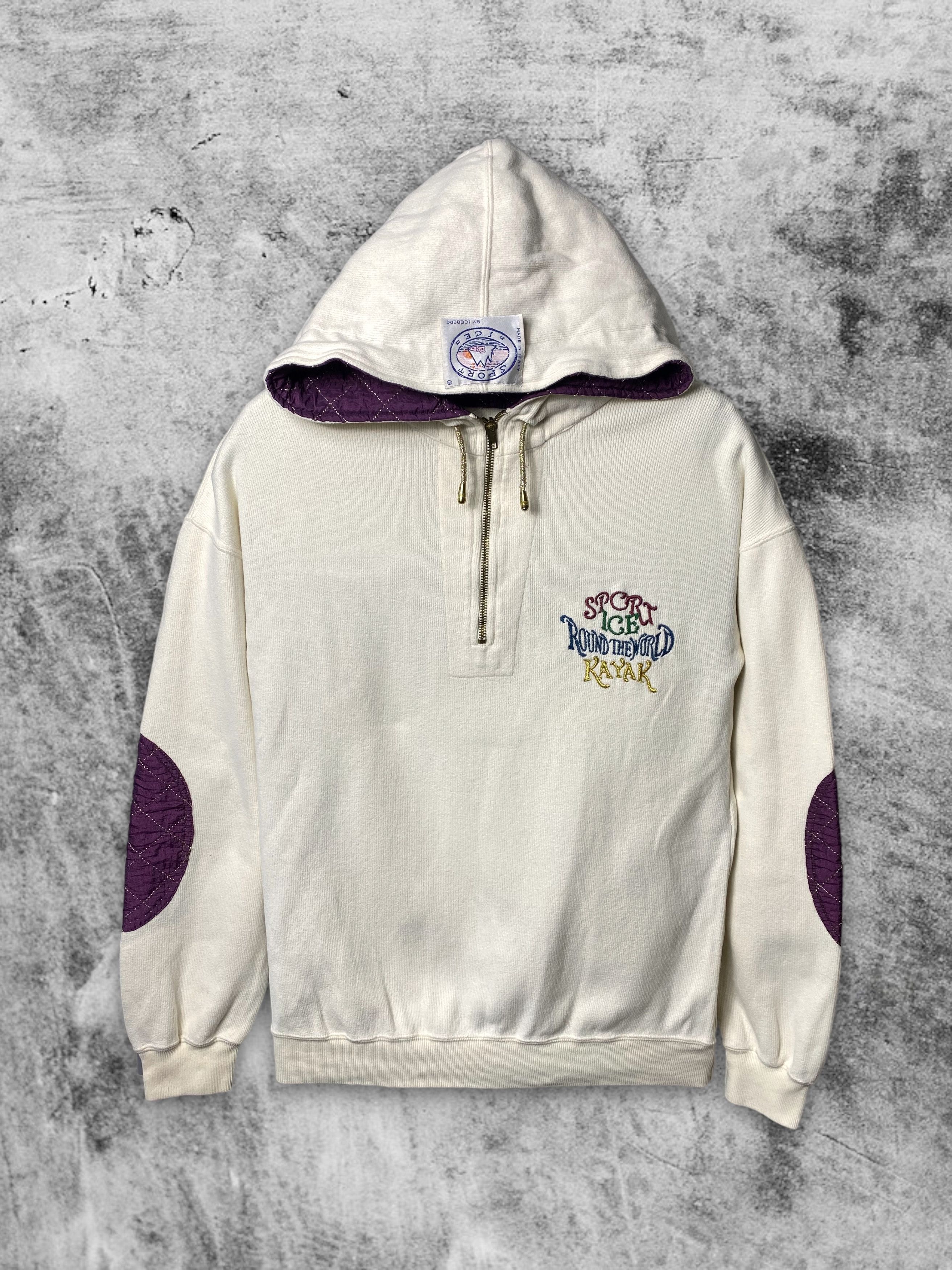 Iceberg × Vintage Rare 80s 90s Iceberg halfzip hoodie vintage cream purple Size US L / EU 52-54 / 3 - 1 Thumbnail