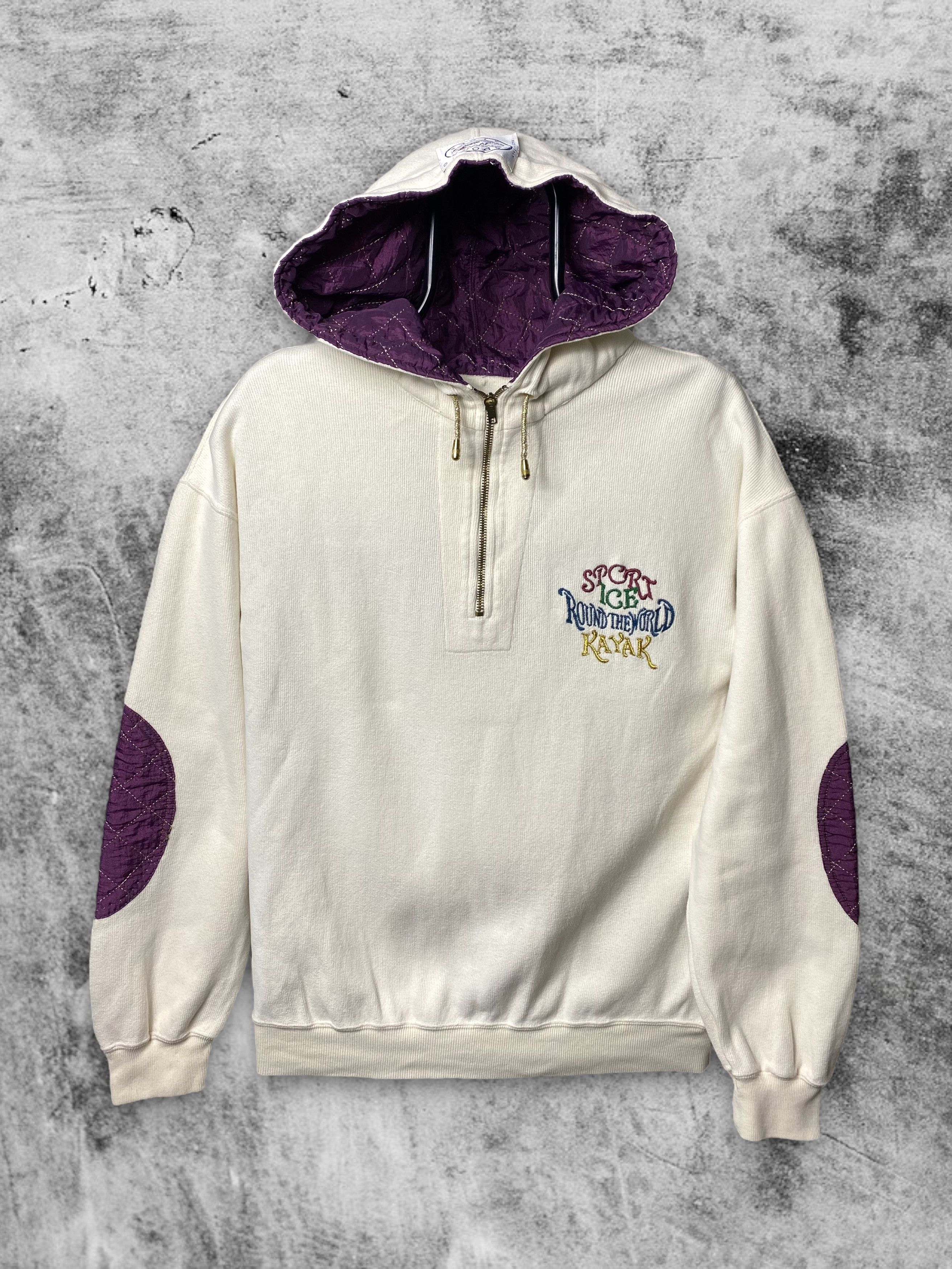 Iceberg × Vintage Rare 80s 90s Iceberg halfzip hoodie vintage cream purple Size US L / EU 52-54 / 3 - 2 Thumbnail
